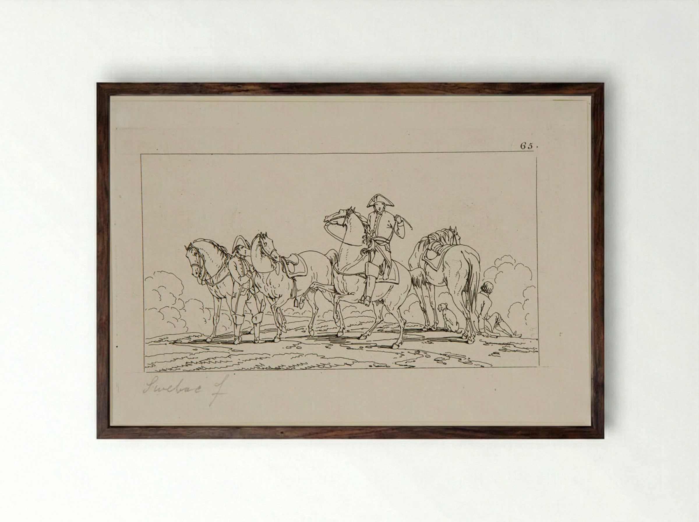 Plate XLV (Cavalry Study) - Jacques-Francois-Joseph Swebach - Framed Print Dark Wood