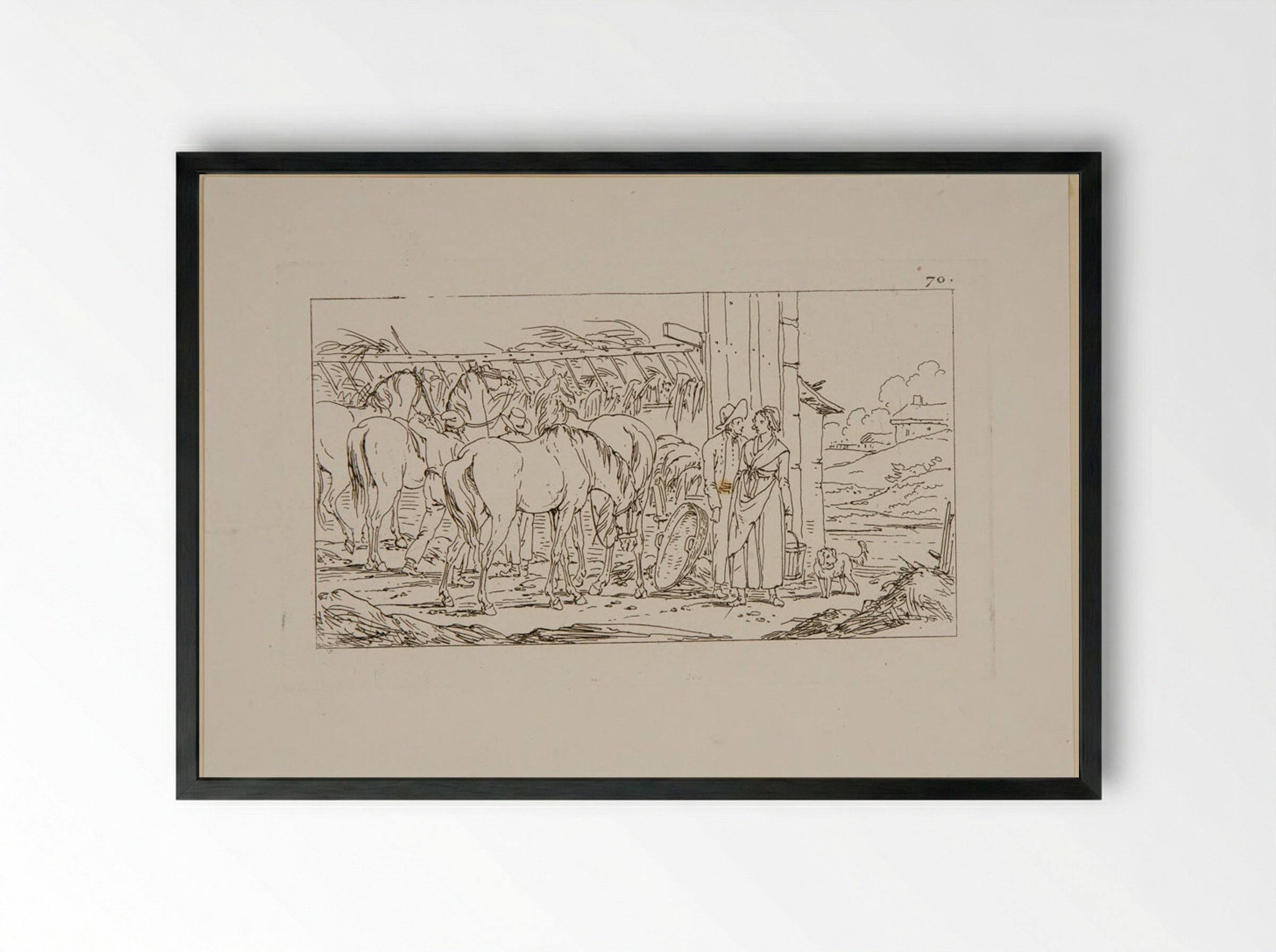Plate XLVIII (Stable Scene with Horses and Figures) - Jacques-Francois-Joseph Swebach - Framed Print Black