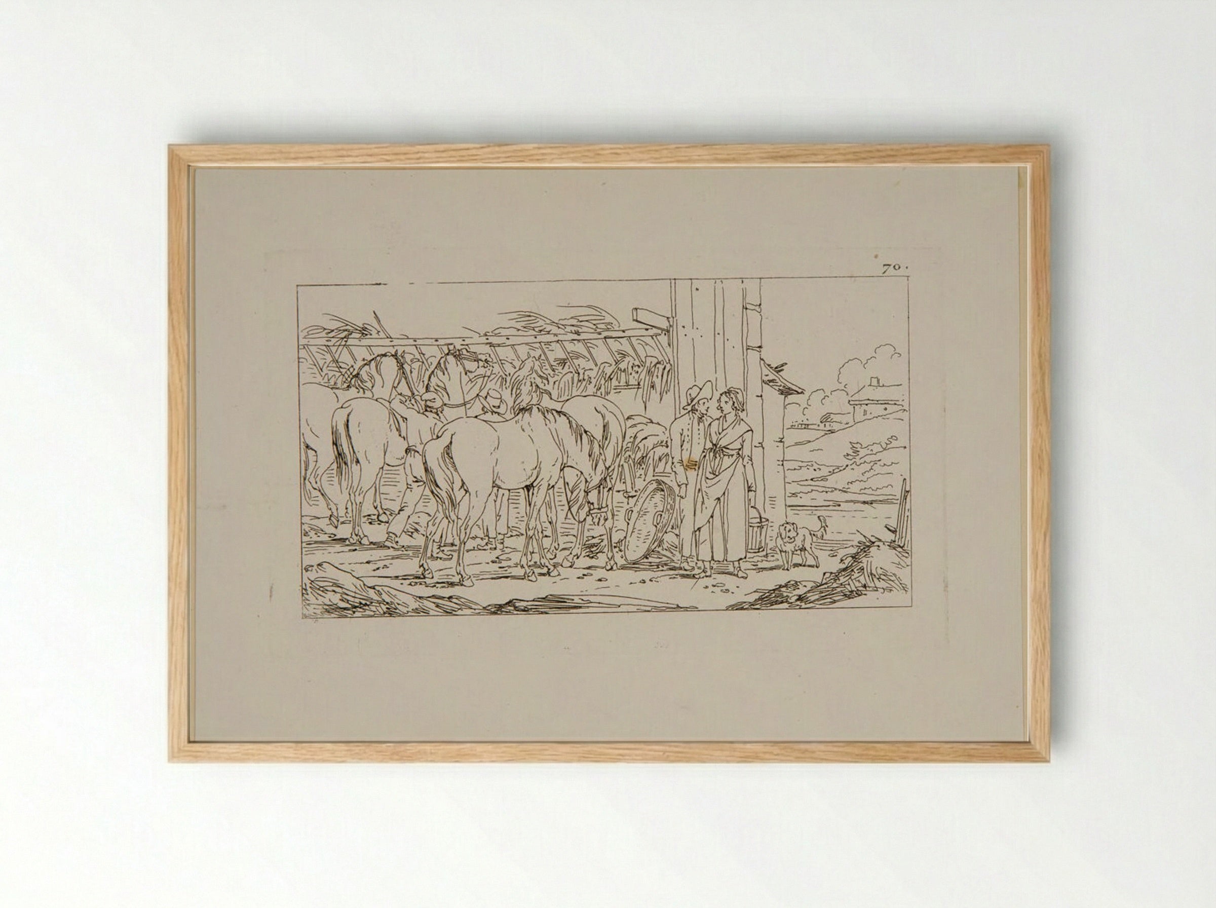 Plate XLVIII (Stable Scene with Horses and Figures) - Jacques-Francois-Joseph Swebach - Framed Print Wood