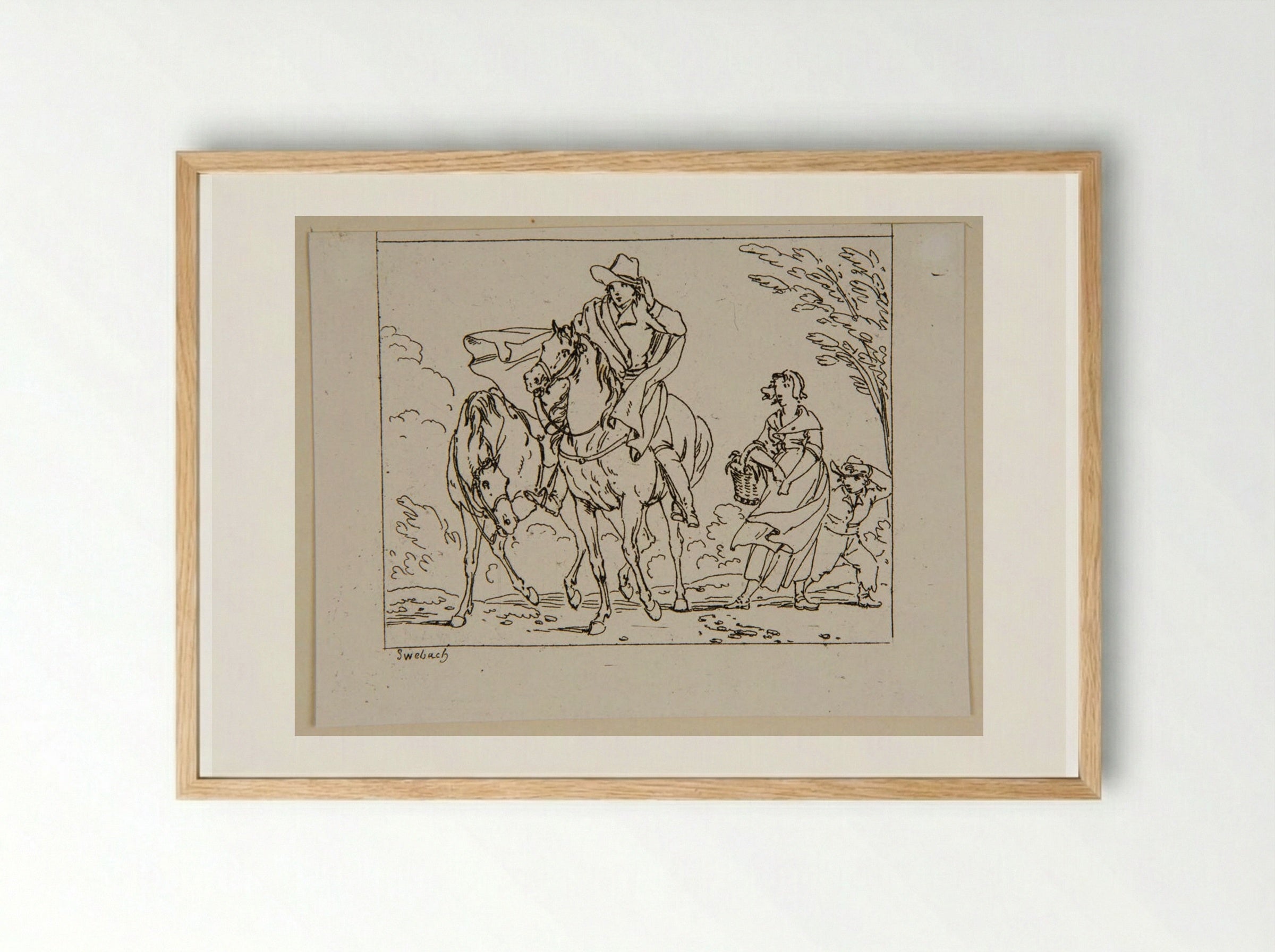 Plate XVI (Rider and Peasant Woman) - Jacques-Francois-Joseph Swebach - Framed Print Wood