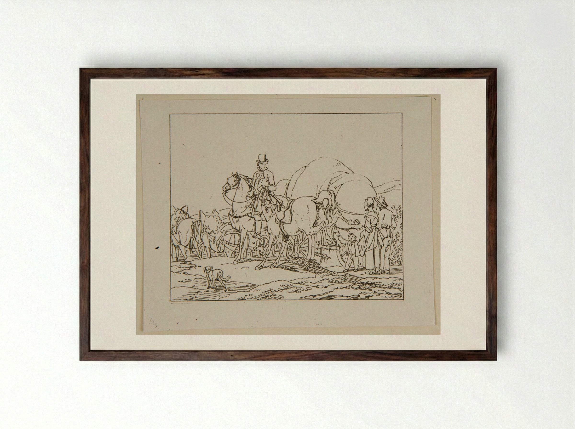 Plate XVII (Travellers with a Cart) - Jacques-Francois-Joseph Swebach - Framed Print Dark Wood