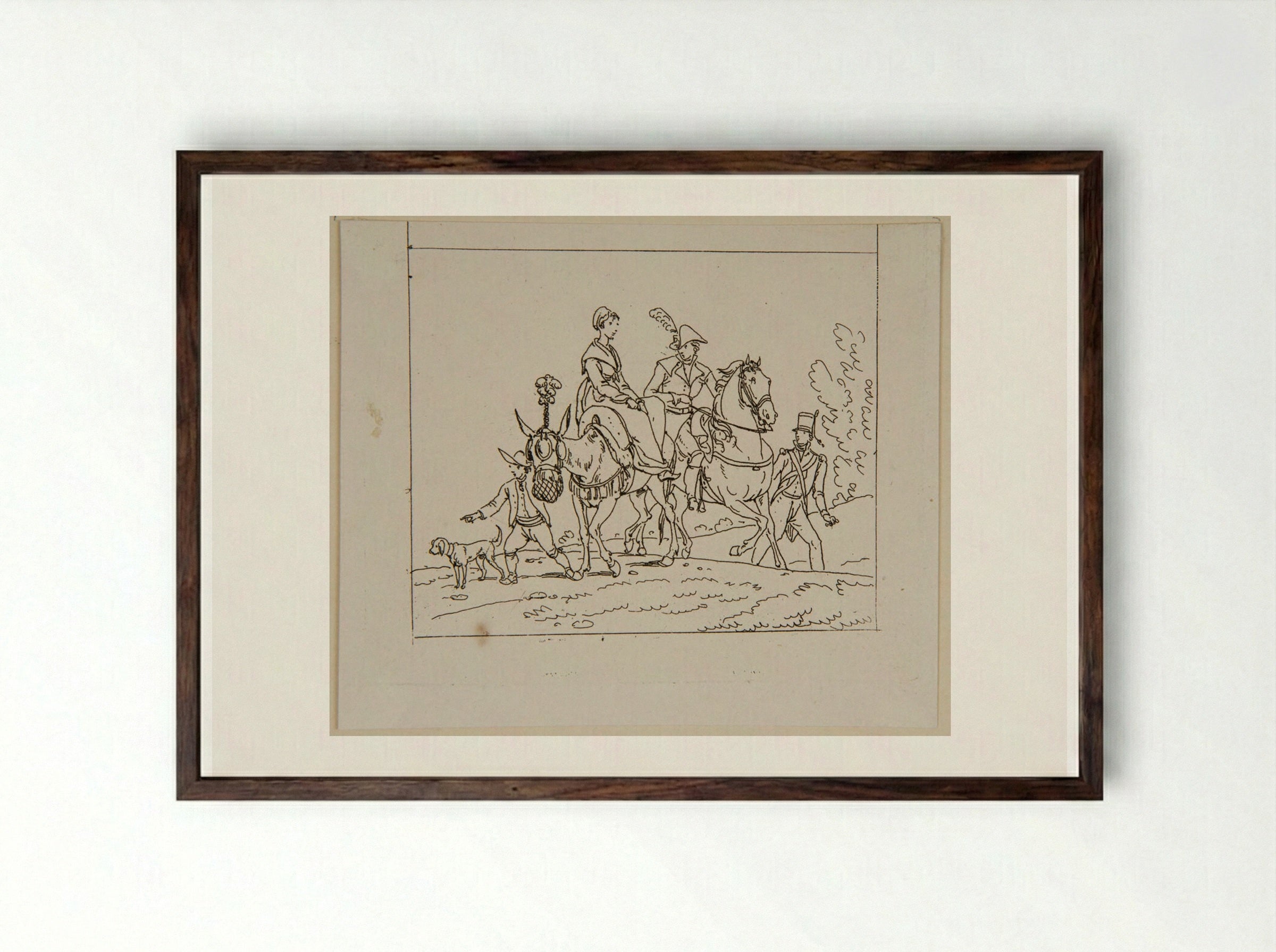 Plate XVIII (Equestrian Figures and Attendant) - Jacques-Francois-Joseph Swebach - Framed Print Dark Wood