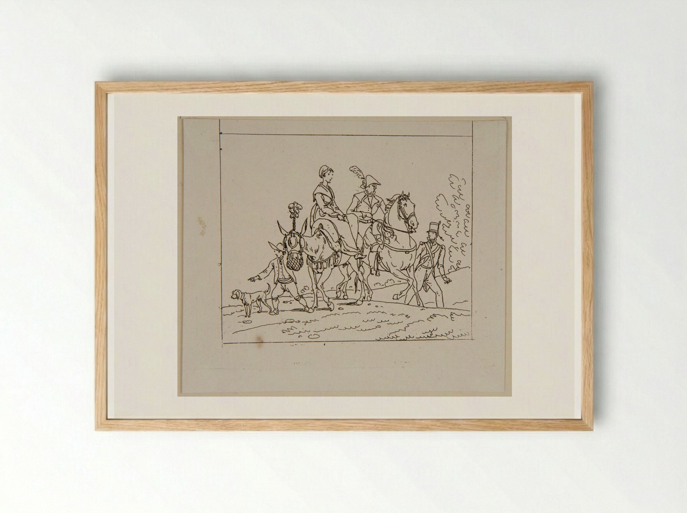 Plate XVIII (Equestrian Figures and Attendant) - Jacques-Francois-Joseph Swebach - Framed Print Wood