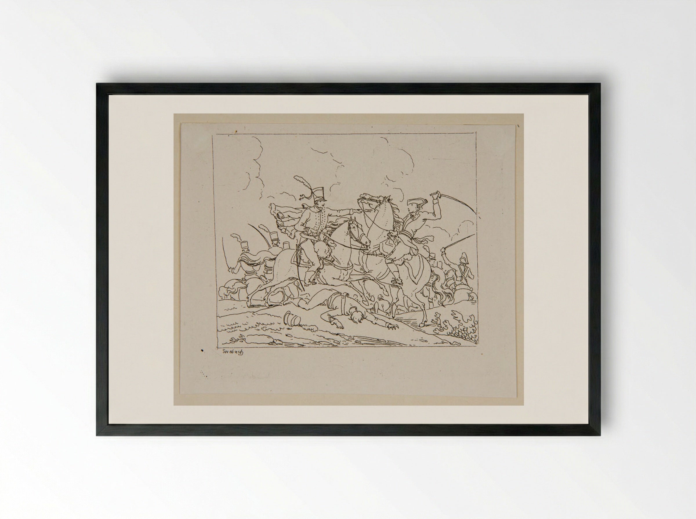 Plate XXI (Cavalry Skirmish) - Jacques-Francois-Joseph Swebach - Framed Print Black
