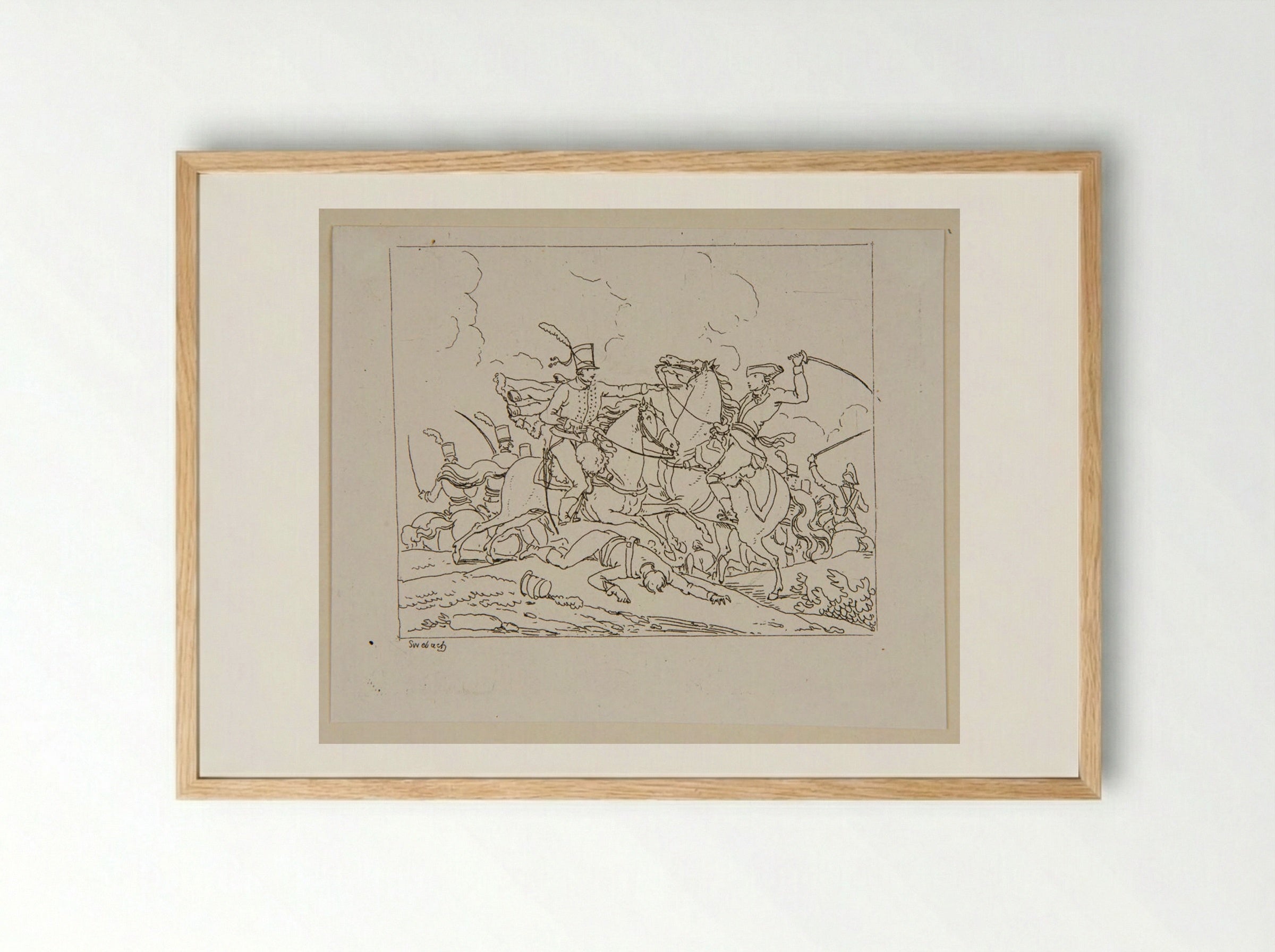 Plate XXI (Cavalry Skirmish) - Jacques-Francois-Joseph Swebach - Framed Print Wood
