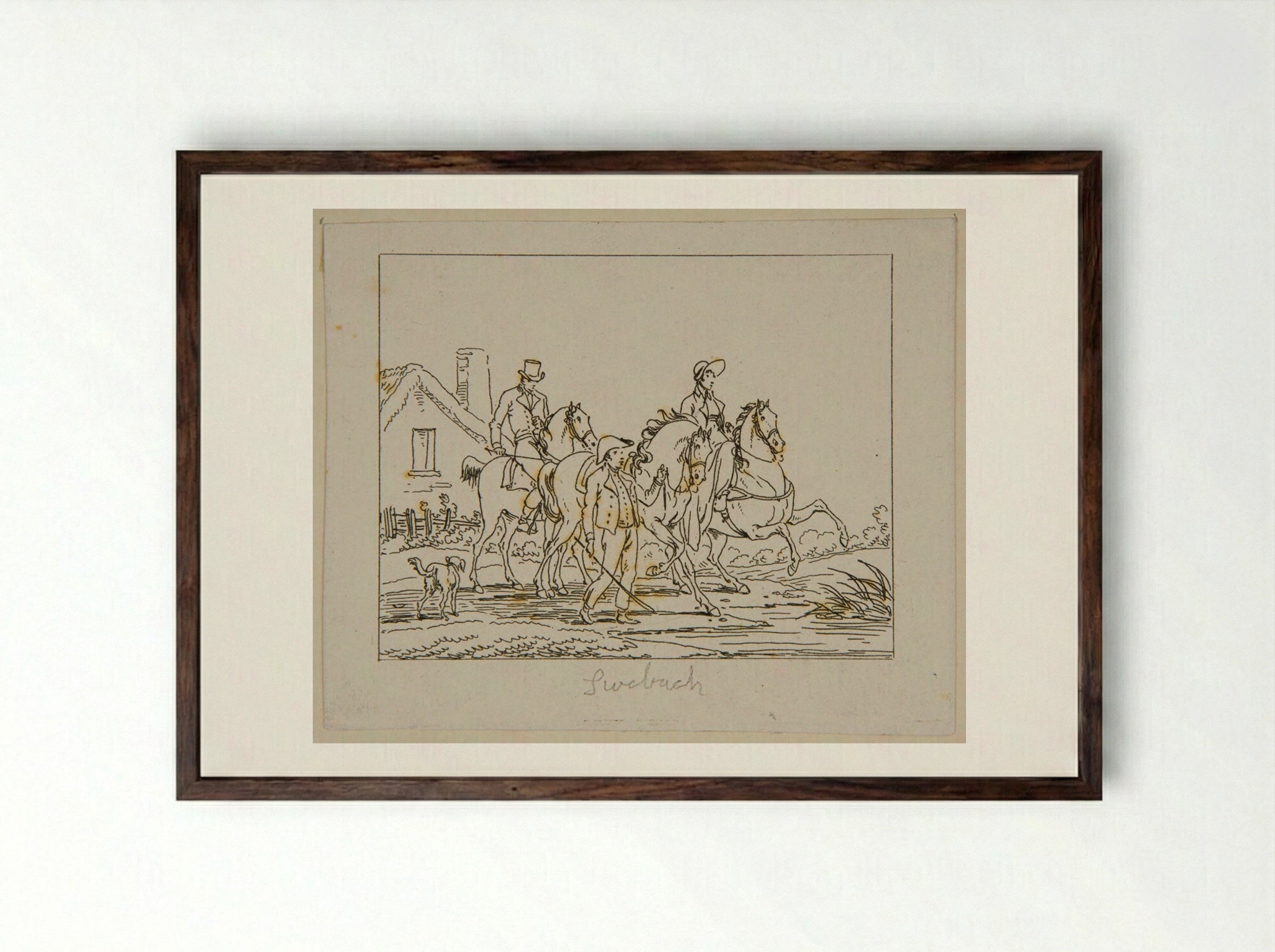 Plate XXII (Equestrian Study) - Jacques-Francois-Joseph Swebach - Framed Print Dark Wood