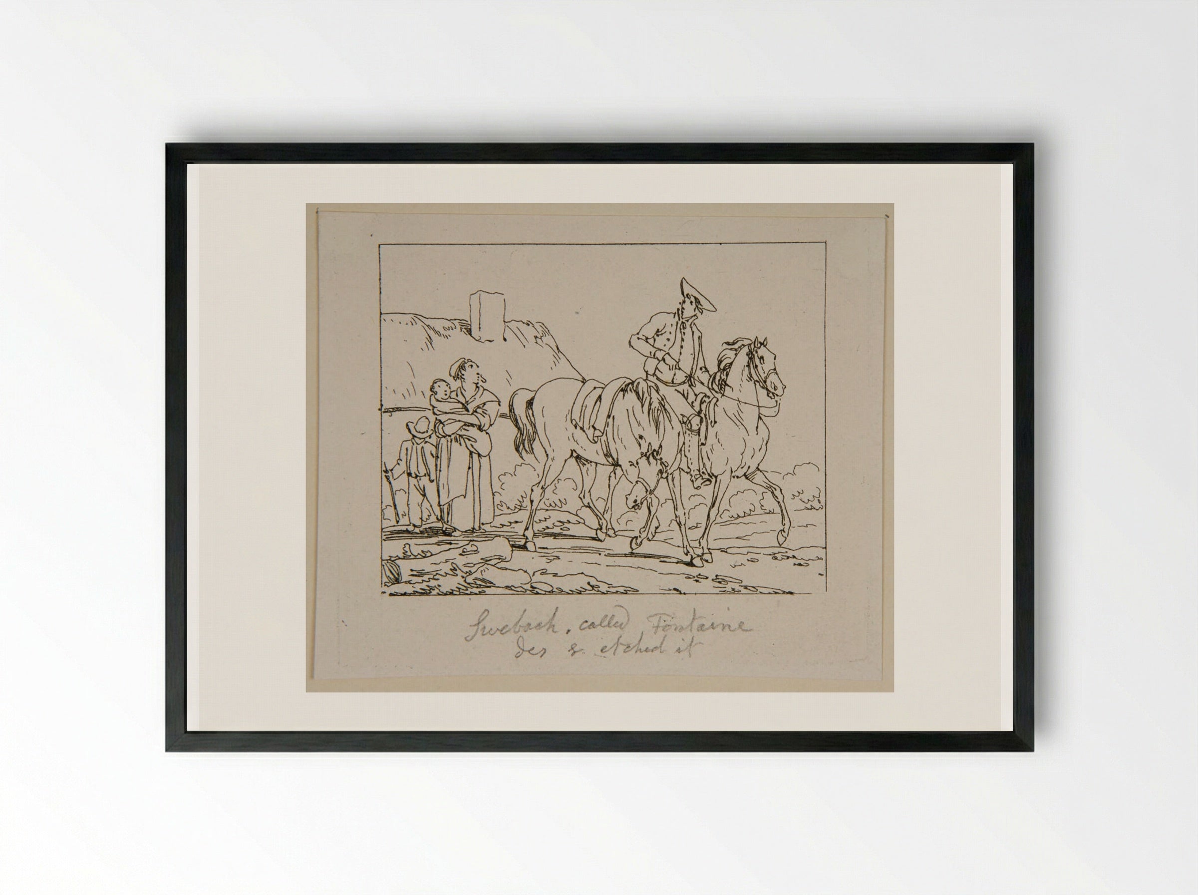 Plate XXIII (Rider and Family) - Jacques-Francois-Joseph Swebach - Framed Print Black