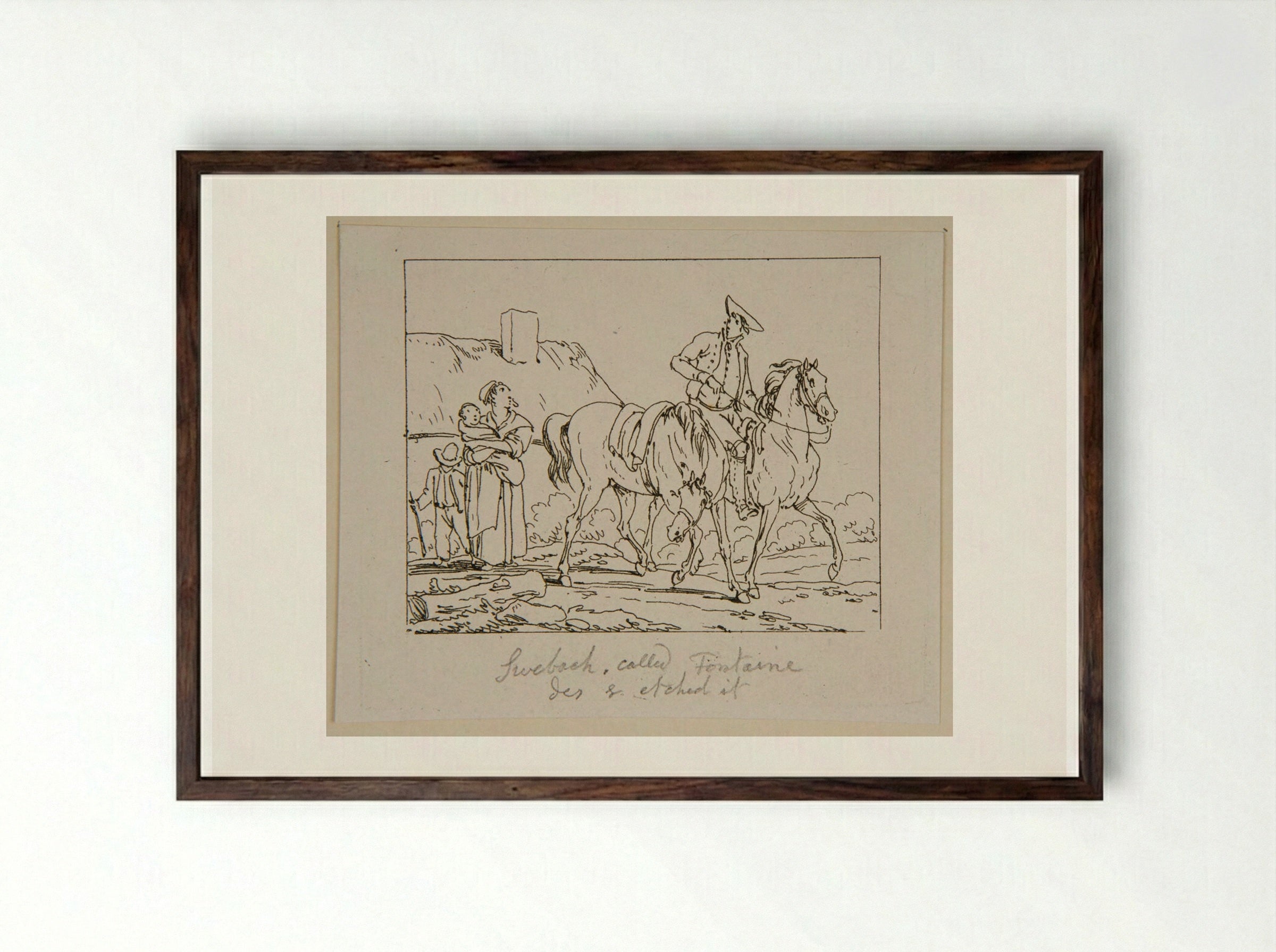 Plate XXIII (Rider and Family) - Jacques-Francois-Joseph Swebach - Framed Print Dark Wood