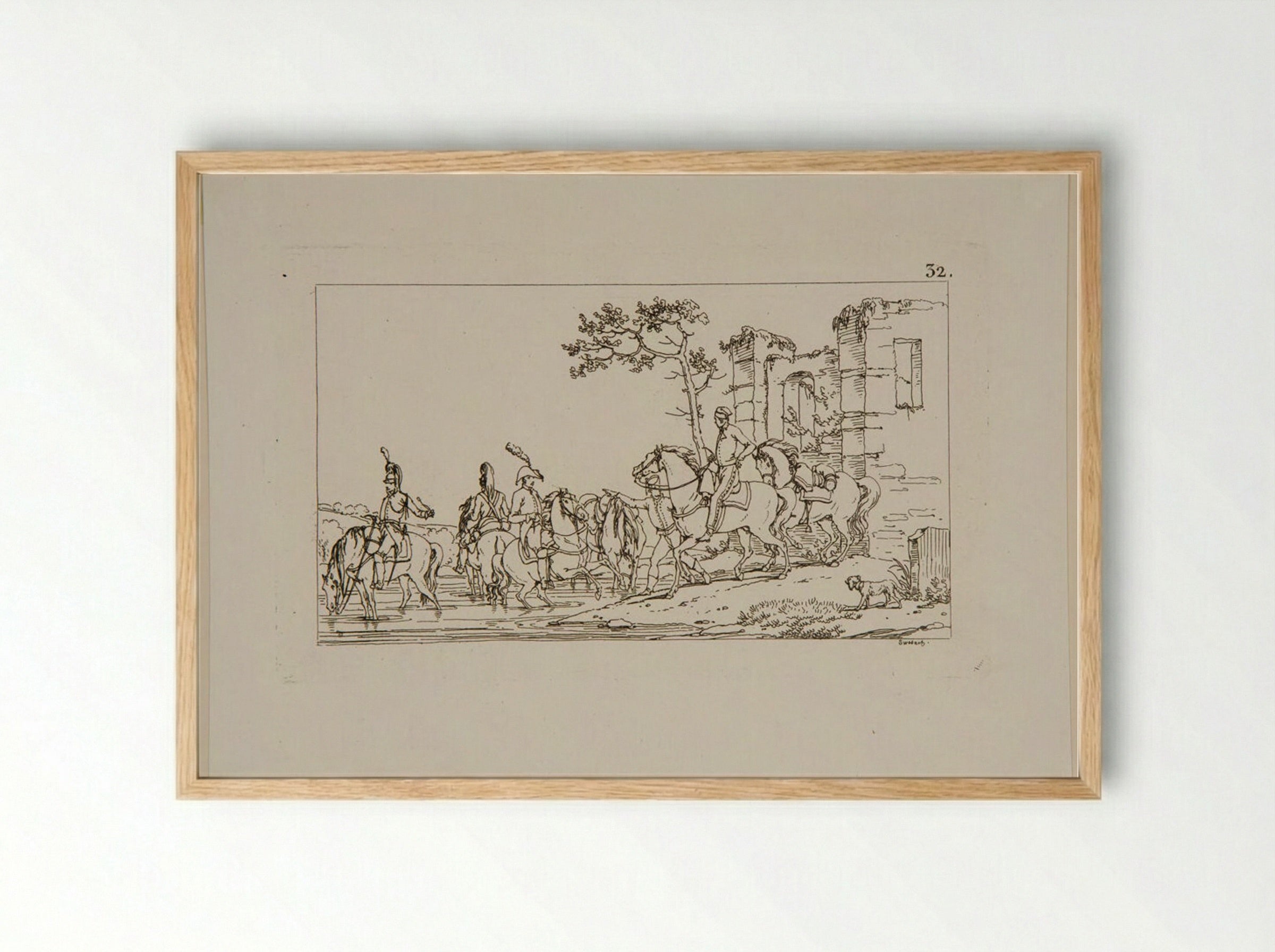 Plate XXIX (Cavalry near Ruins) - Jacques-Francois-Joseph Swebach - Framed Print Wood