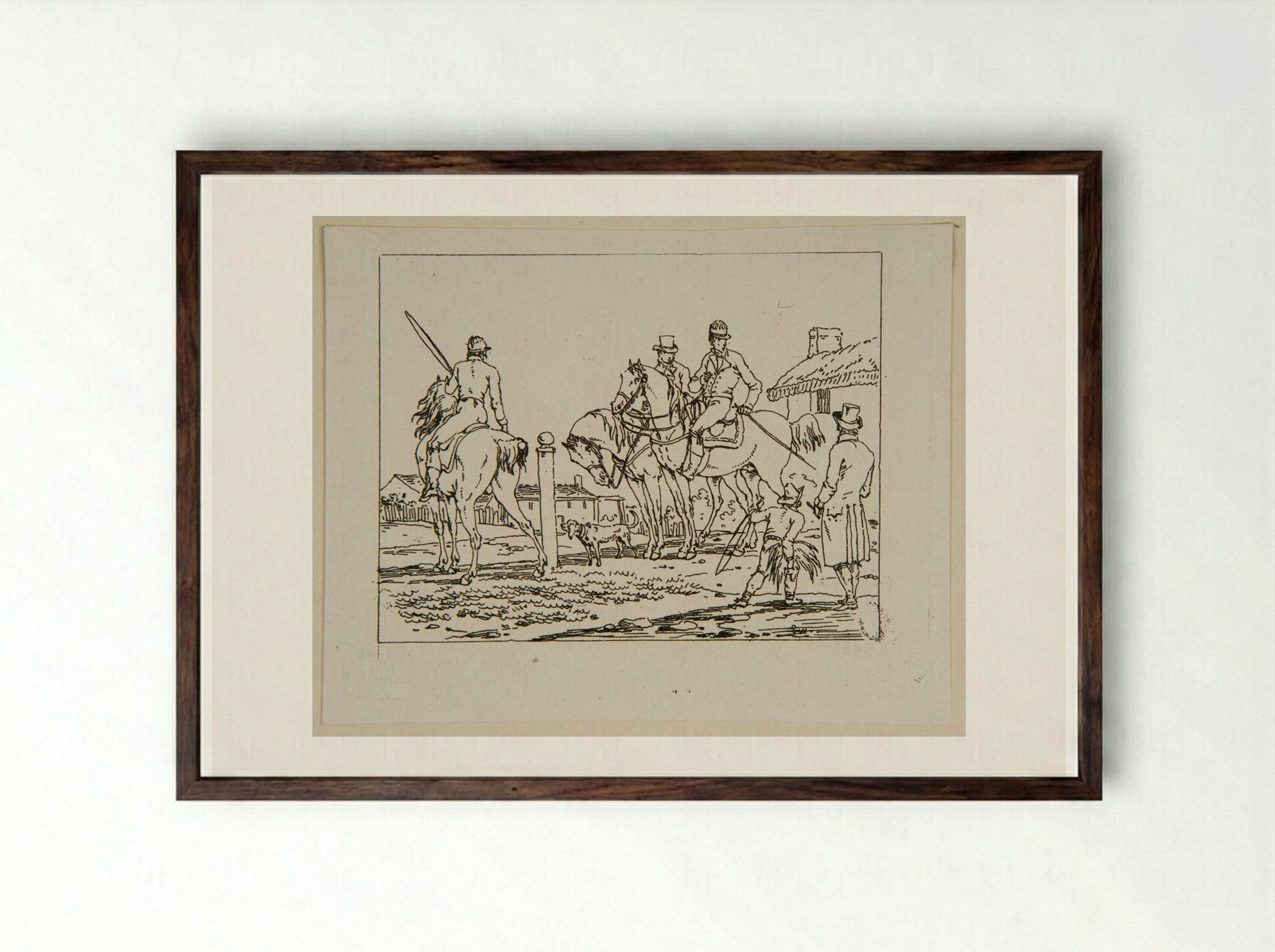 Plate XXV (Equestrian Figures and Figures on Foot) - Jacques-Francois-Joseph Swebach - Framed Print Dark Wood