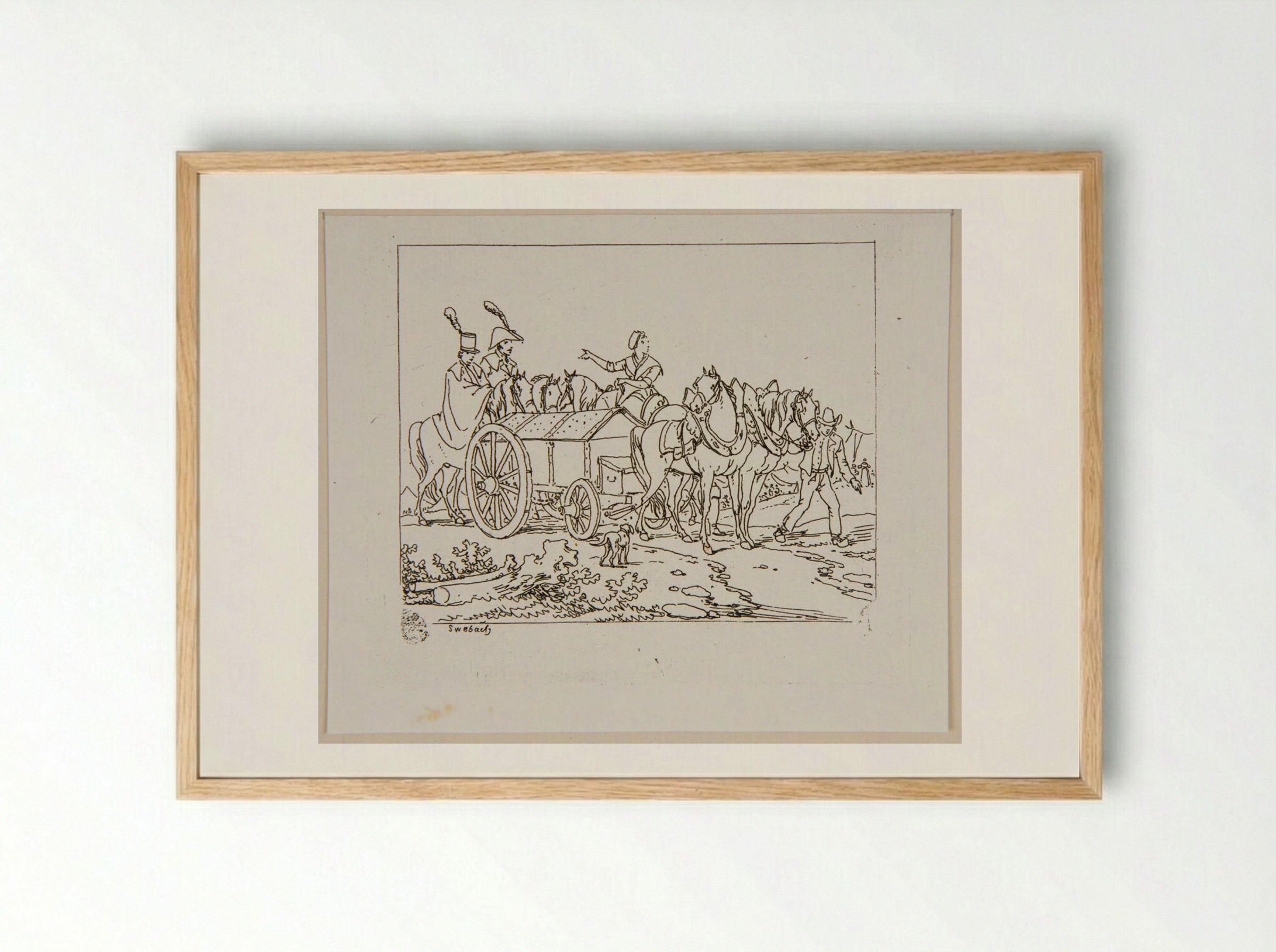 Plate XXVI (Horse-Drawn Carriage and Figures) - Jacques-Francois-Joseph Swebach - Framed Print Wood