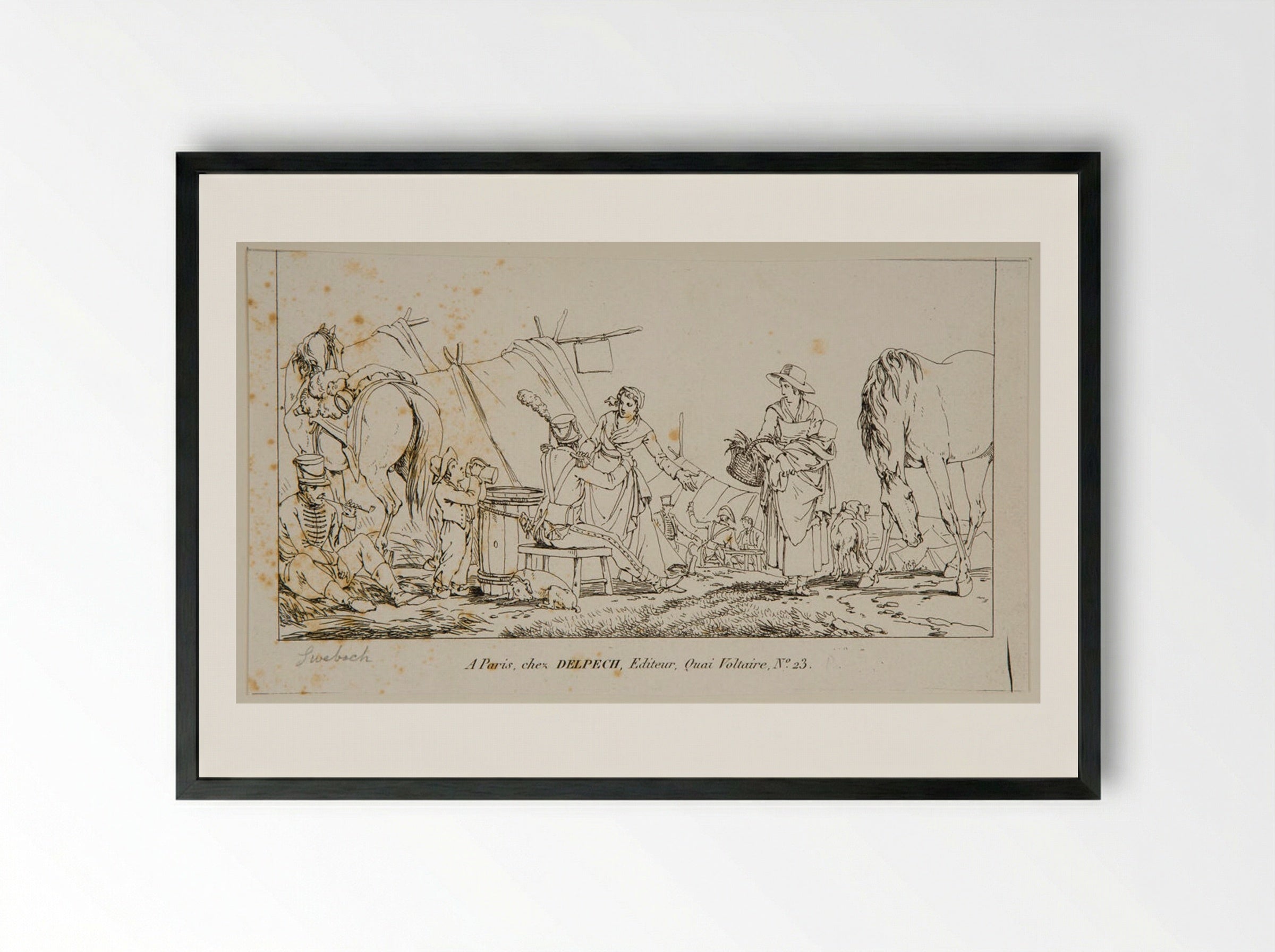 Plate XXVIII (Military Encampment Scene) - Jacques-Francois-Joseph Swebach - Framed Print Black