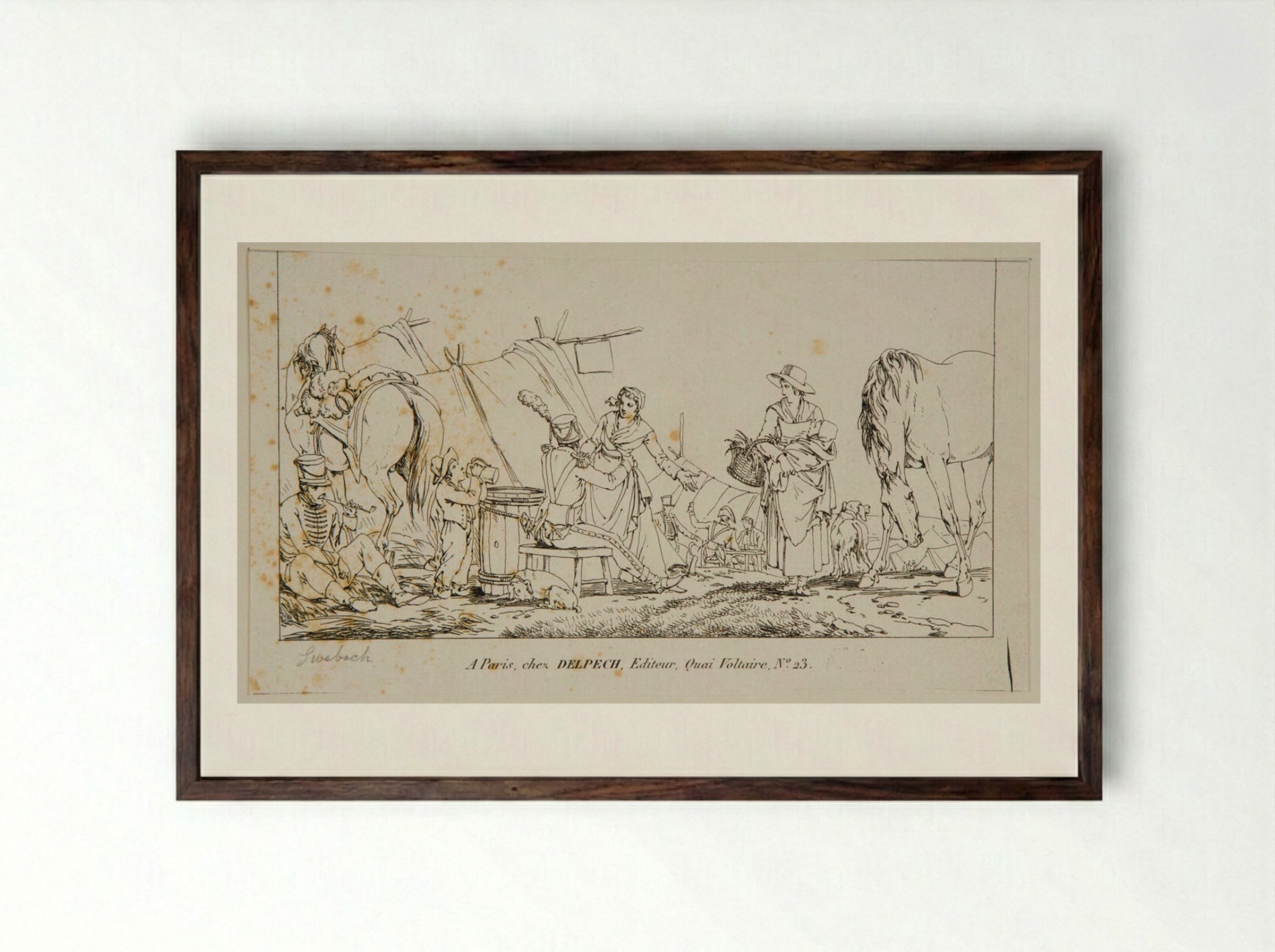Plate XXVIII (Military Encampment Scene) - Jacques-Francois-Joseph Swebach - Framed Print Dark Wood