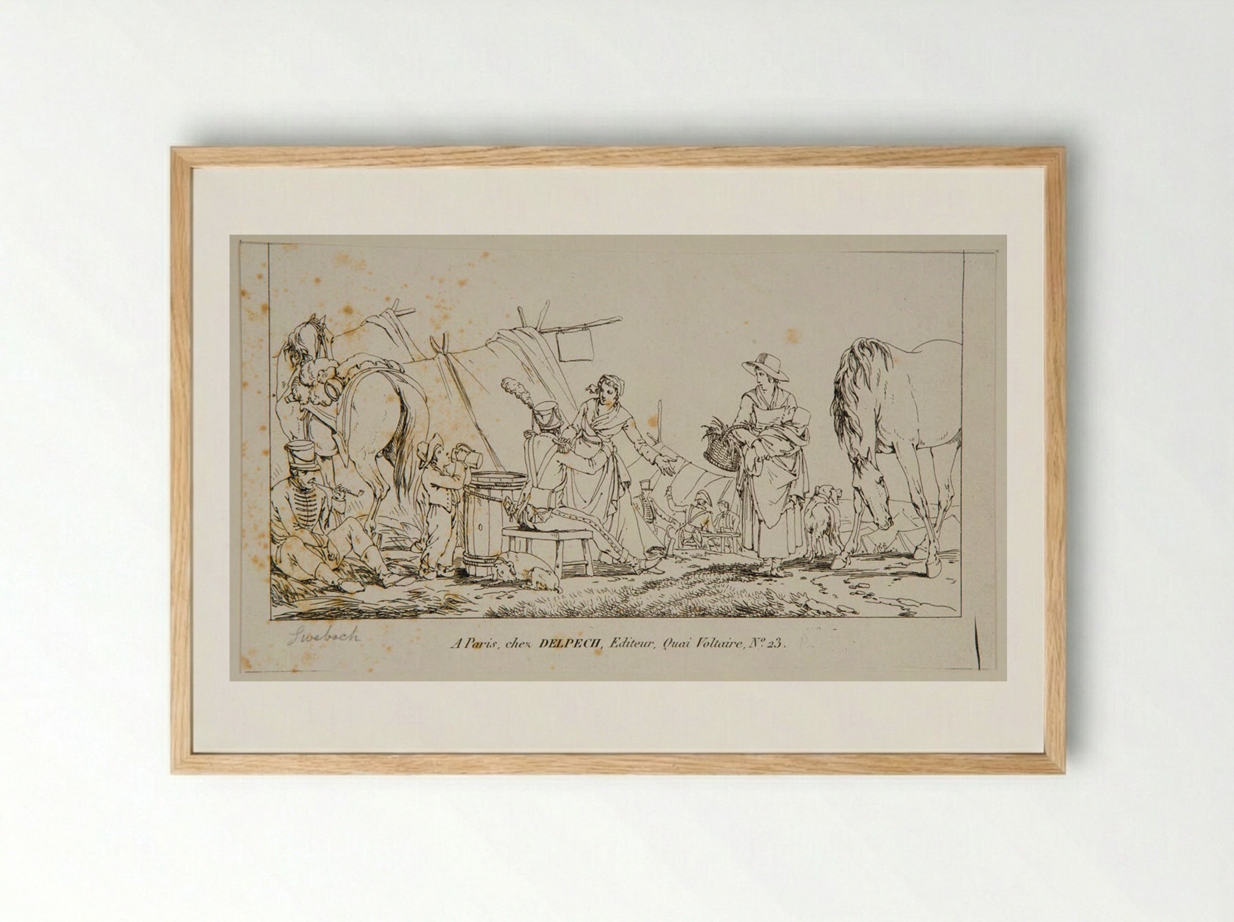 Plate XXVIII (Military Encampment Scene) - Jacques-Francois-Joseph Swebach - Framed Print Wood
