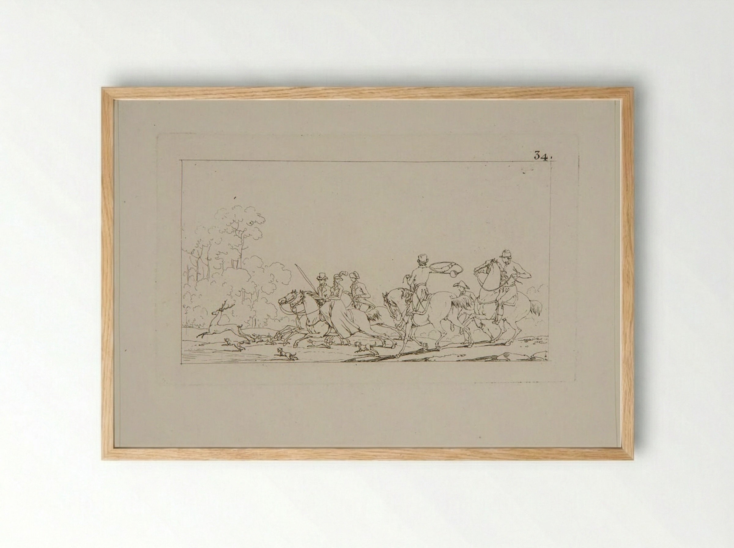 Plate XXXI (Hunting Scene, Etching) - Jacques-Francois-Joseph Swebach - Framed Print Wood