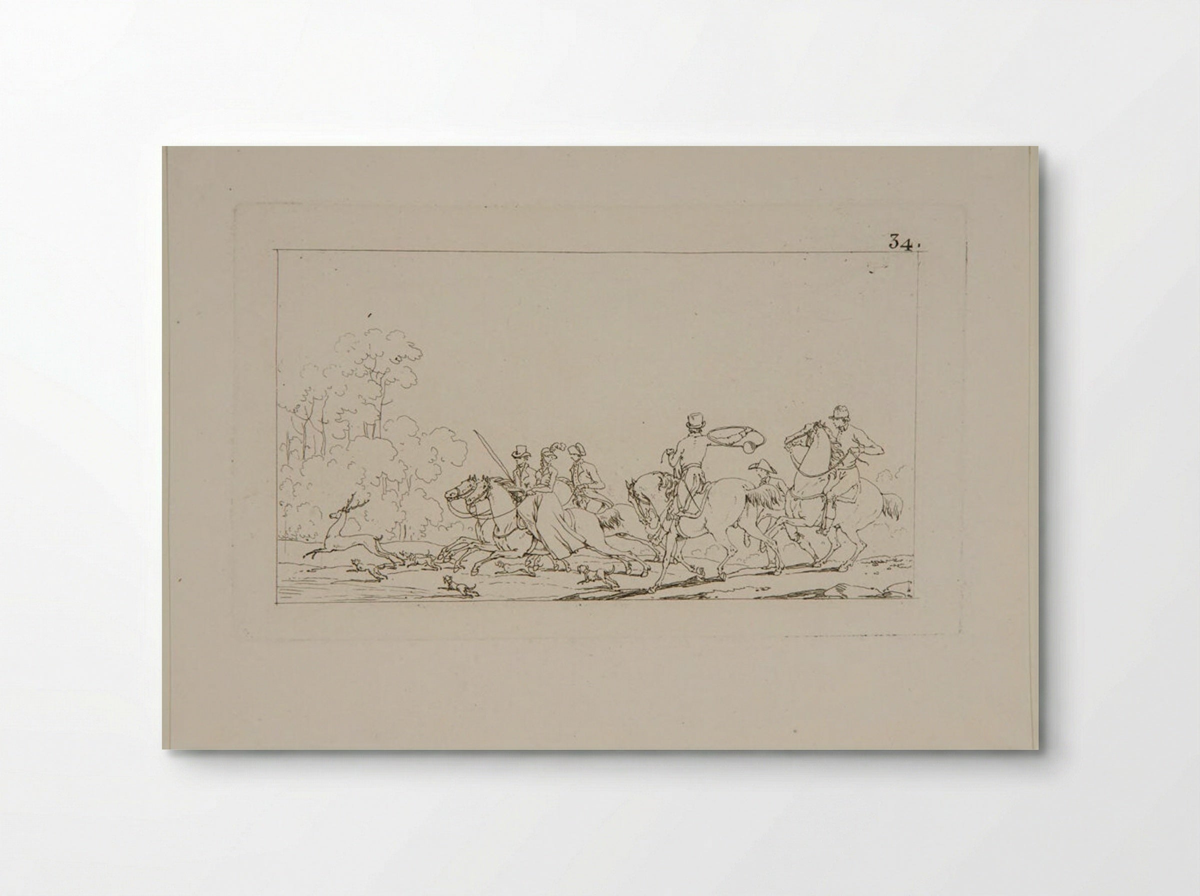 Plate XXXI (Hunting Scene, Etching) - Jacques-Francois-Joseph Swebach - Poster