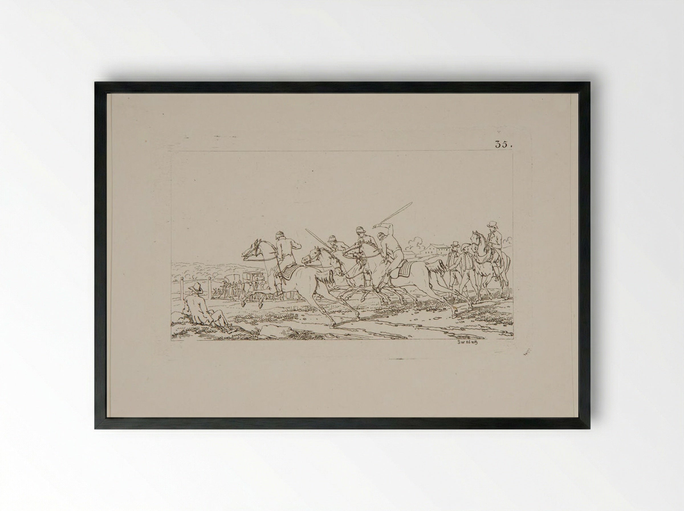 Plate XXXII (Cavalry Exercise) - Jacques-Francois-Joseph Swebach - Framed Print Black