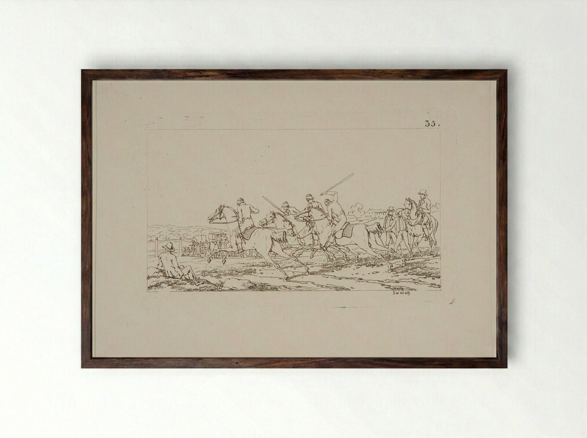 Plate XXXII (Cavalry Exercise) - Jacques-Francois-Joseph Swebach - Framed Print Dark Wood
