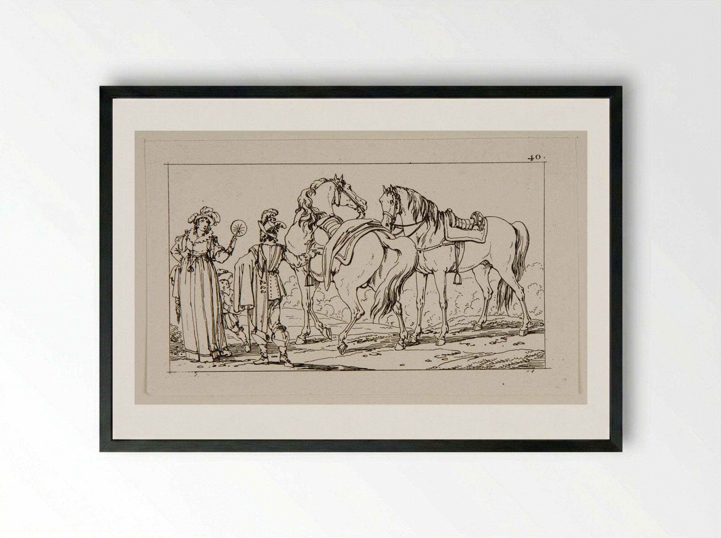 Plate XXXVII (Equestrian Study) - Jacques-Francois-Joseph Swebach - Framed Print Black