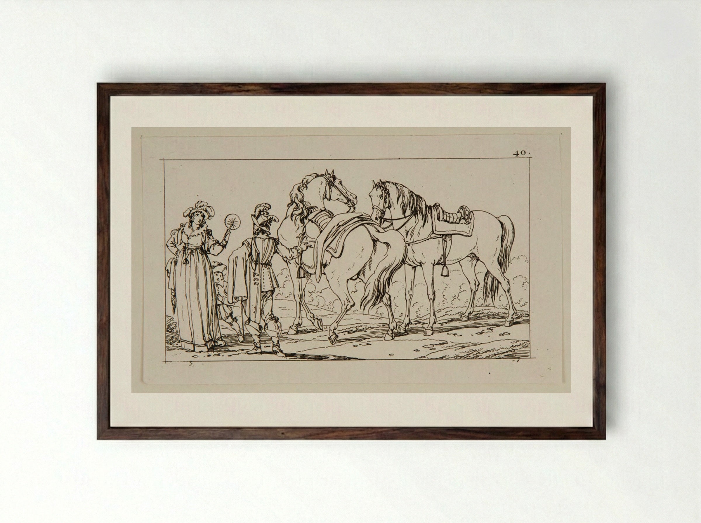 Plate XXXVII (Equestrian Study) - Jacques-Francois-Joseph Swebach - Framed Print Dark Wood