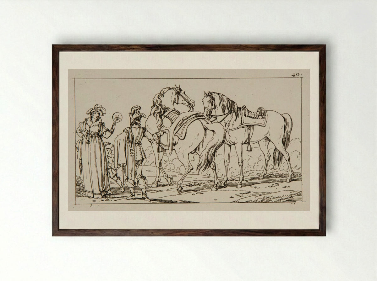 Plate XXXVII (Equestrian Study) - Jacques-Francois-Joseph Swebach - Framed Print Dark Wood