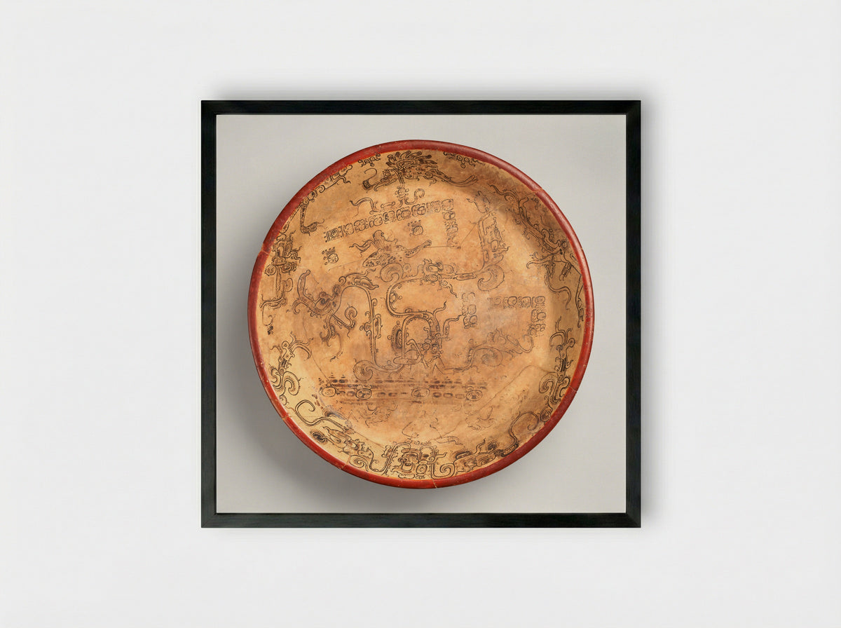 Plate with the god Chahk - Maya artist(s) - Framed Print Black