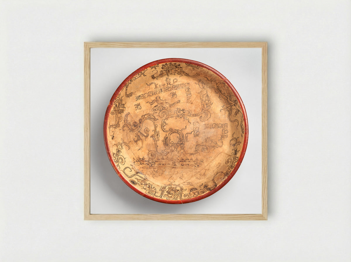 Plate with the god Chahk - Maya artist(s) - Framed Print Wood