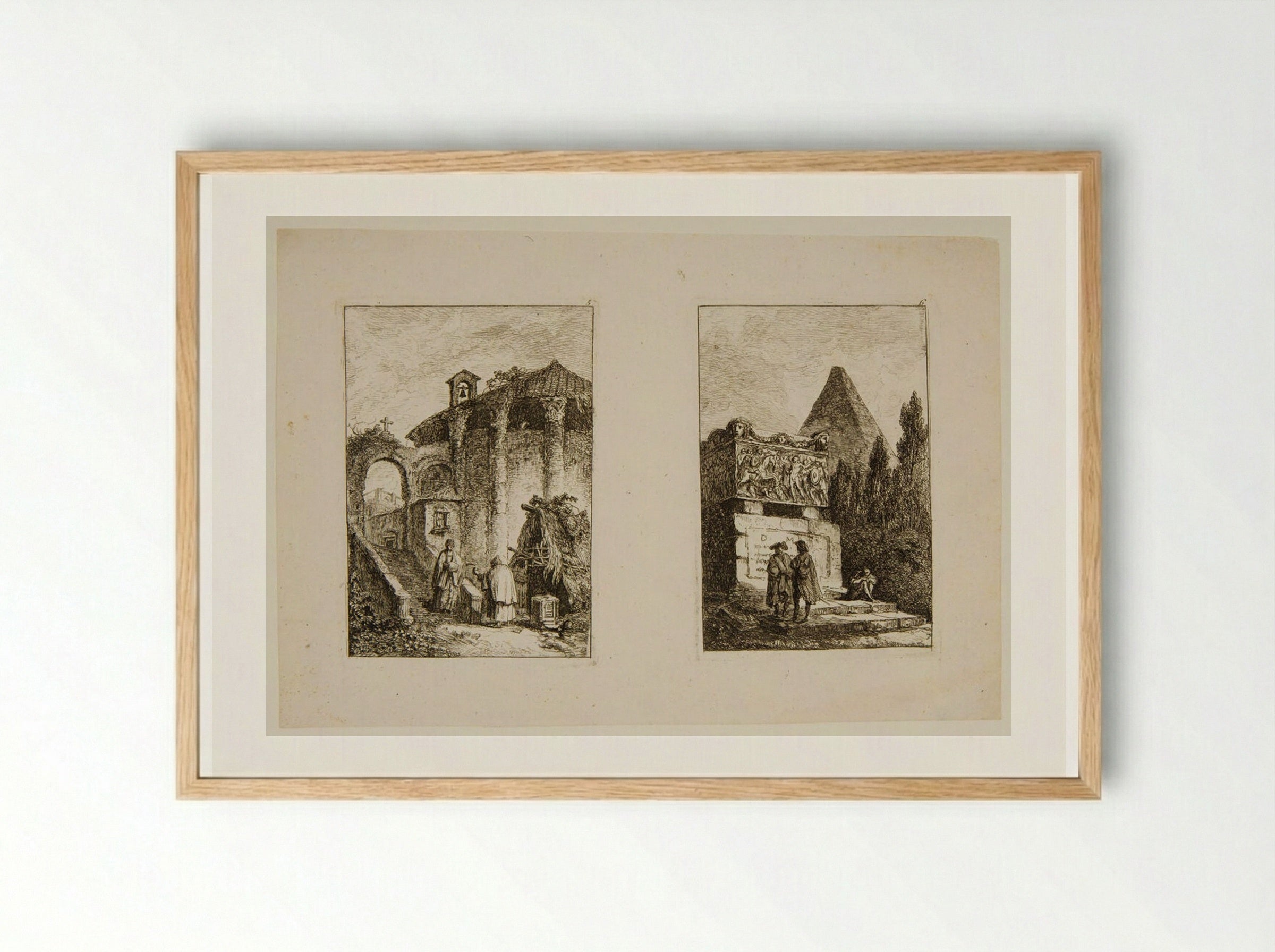 Plates V and VI of Les Soirées de Rome - Hubert Robert - Framed Print Wood