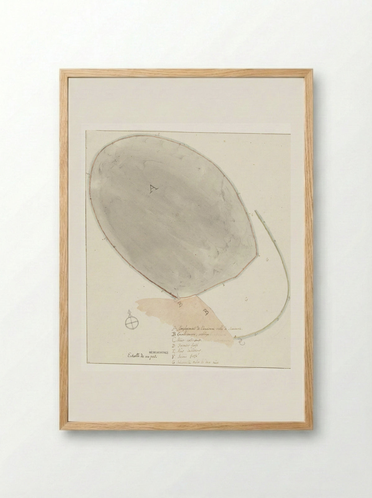 Plattegrond met afmetingen van oude stad Manduria - Willem Carel Dierkens - Framed Print Wood
