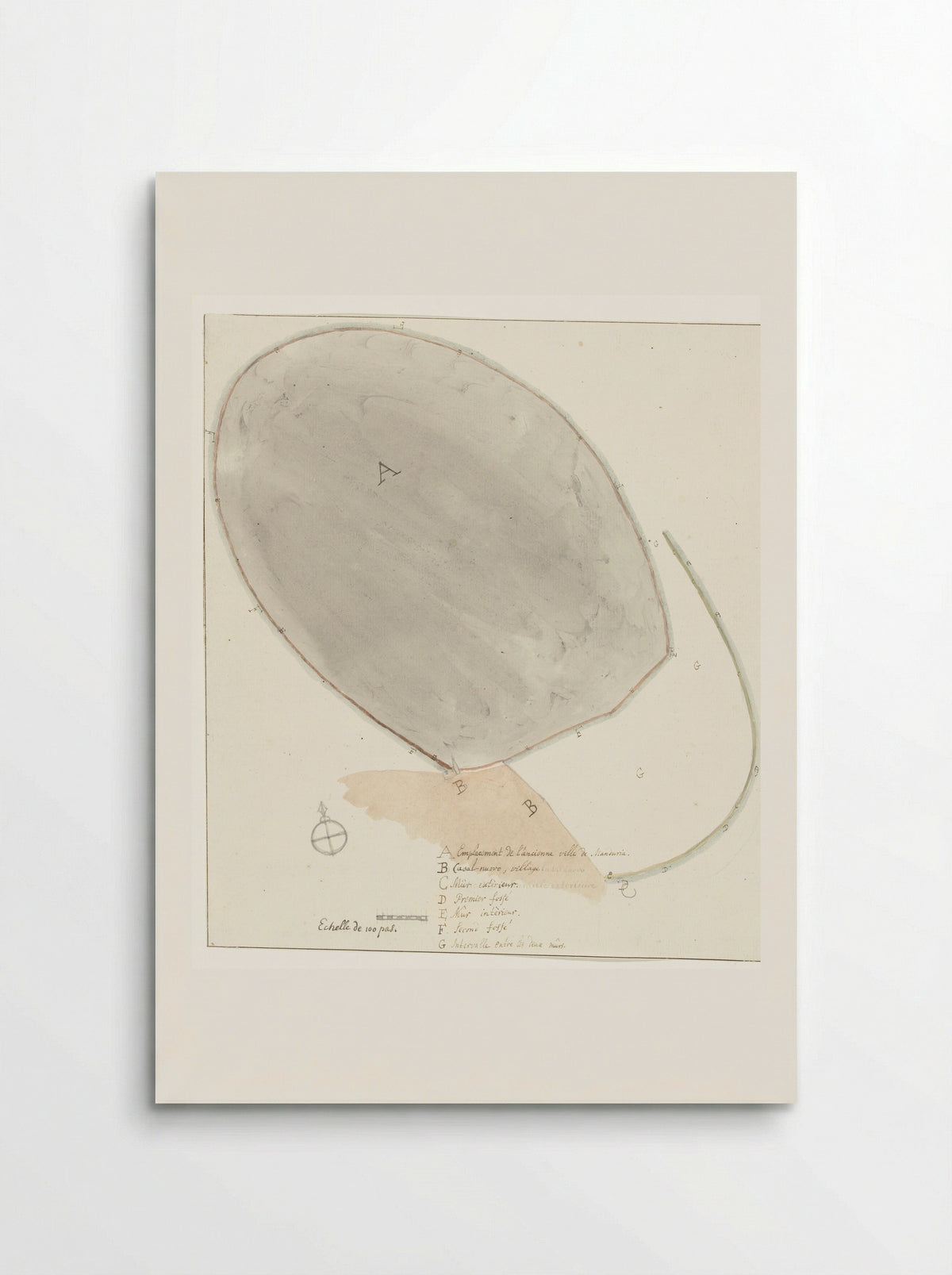 Plattegrond met afmetingen van oude stad Manduria - Willem Carel Dierkens - Poster