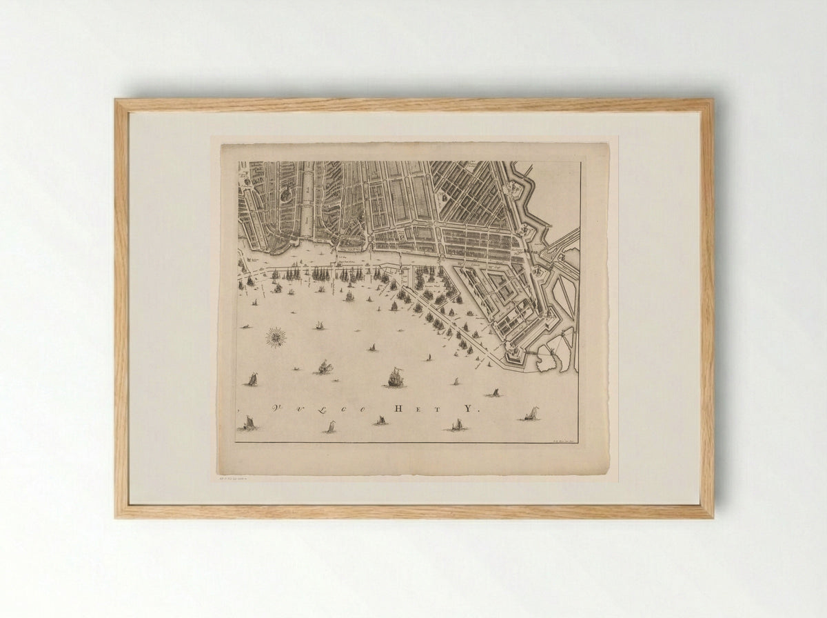 Plattegrond van Amsterdam (deel rechtsonder) - Frederik Willem Greebe - Framed Print Wood