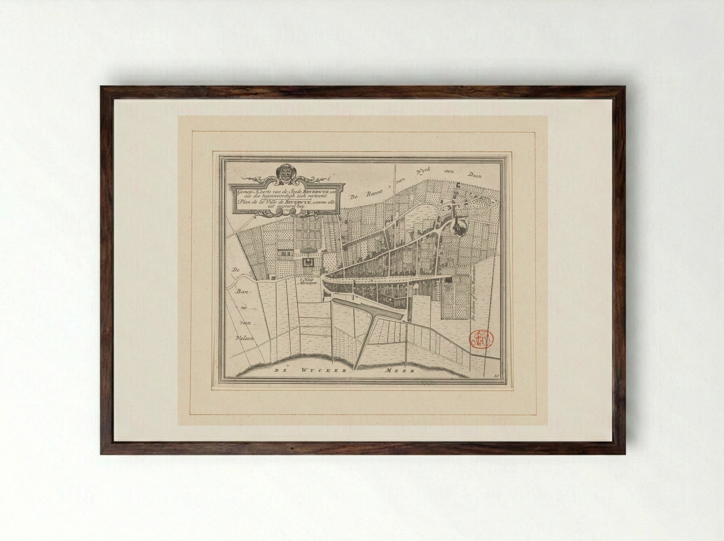 Plattegrond van Beverwijk - Hendrik de Leth - Framed Print Dark Wood