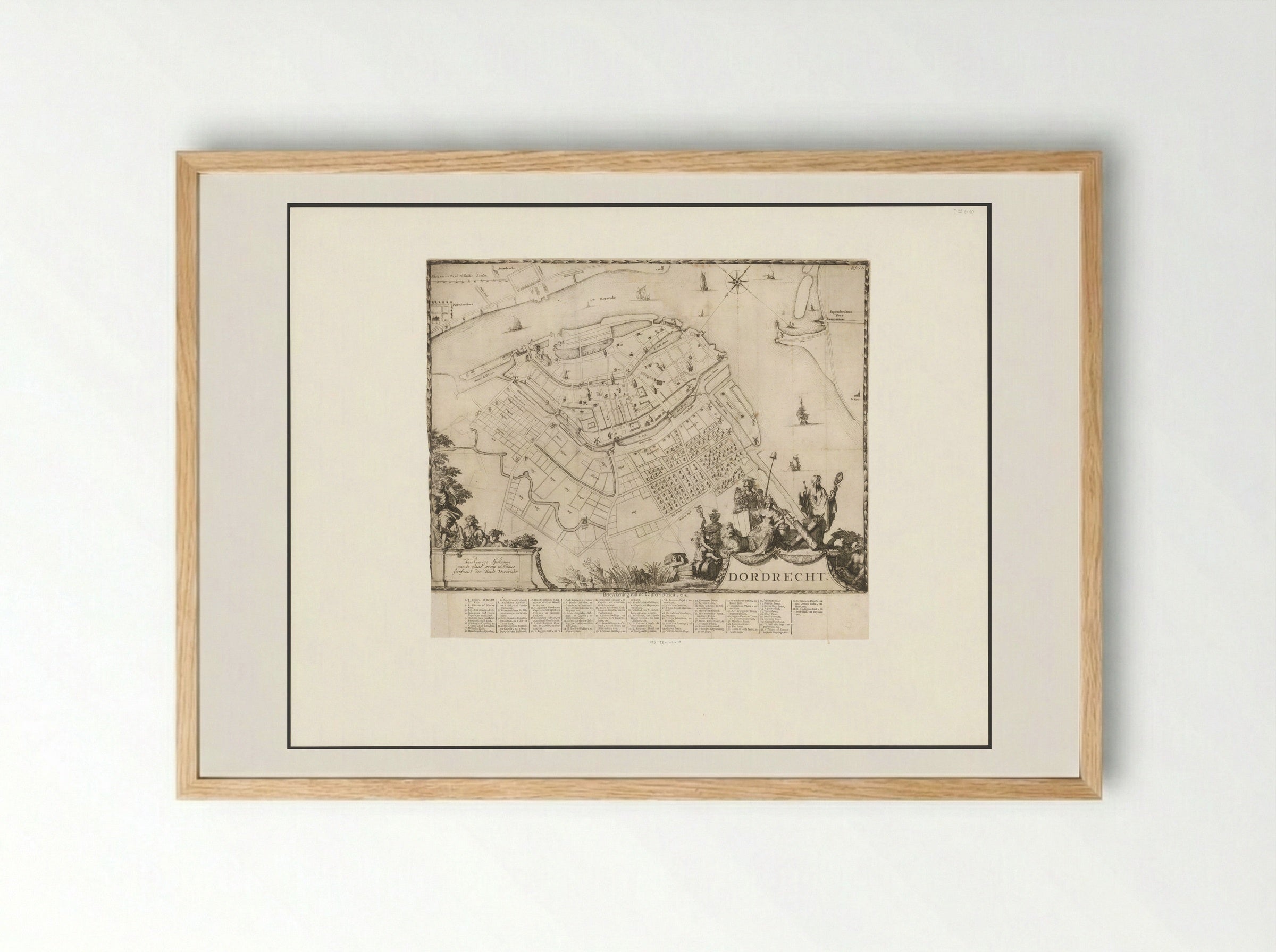 Plattegrond van Dordrecht - Romeyn de Hooghe - Framed Print Wood