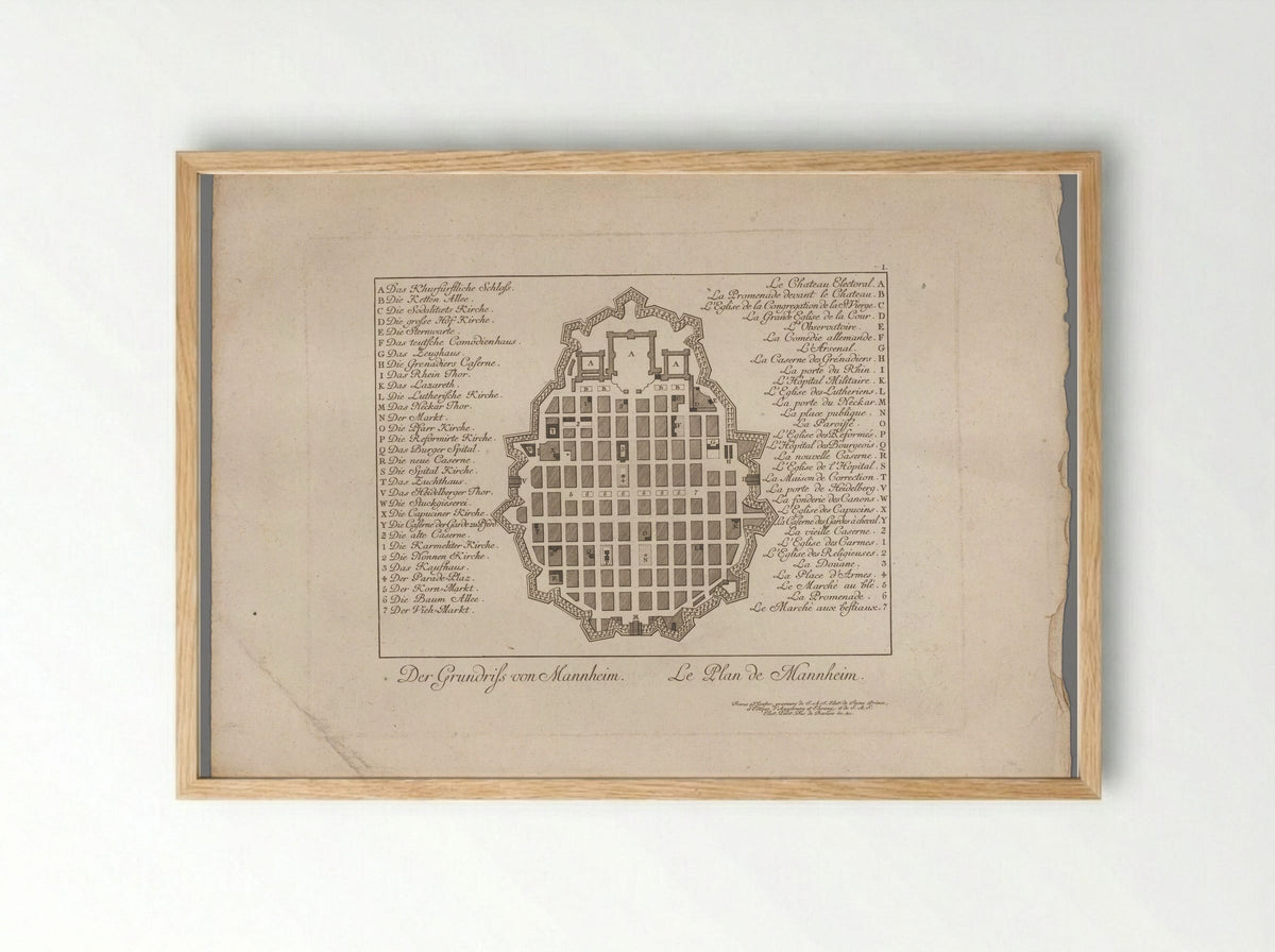 Plattegrond van Mannheim - Christian Friedrich Schwan - Framed Print Wood