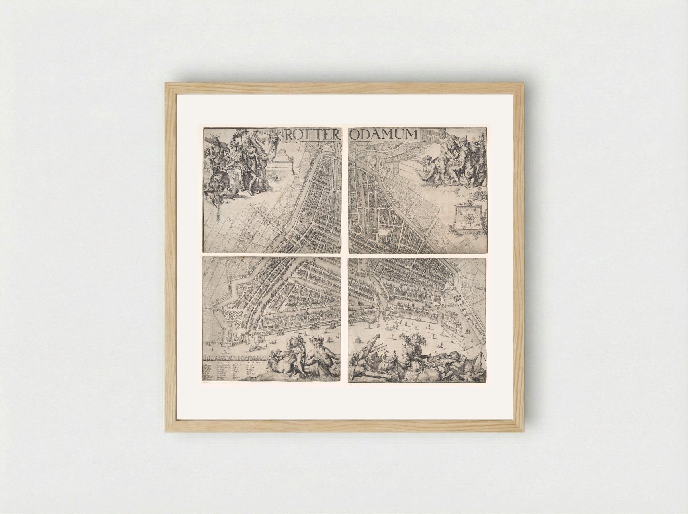 Plattegrond van Rotterdam, bestaande uit vier delen - Romeyn de Hooghe - Framed Print Wood