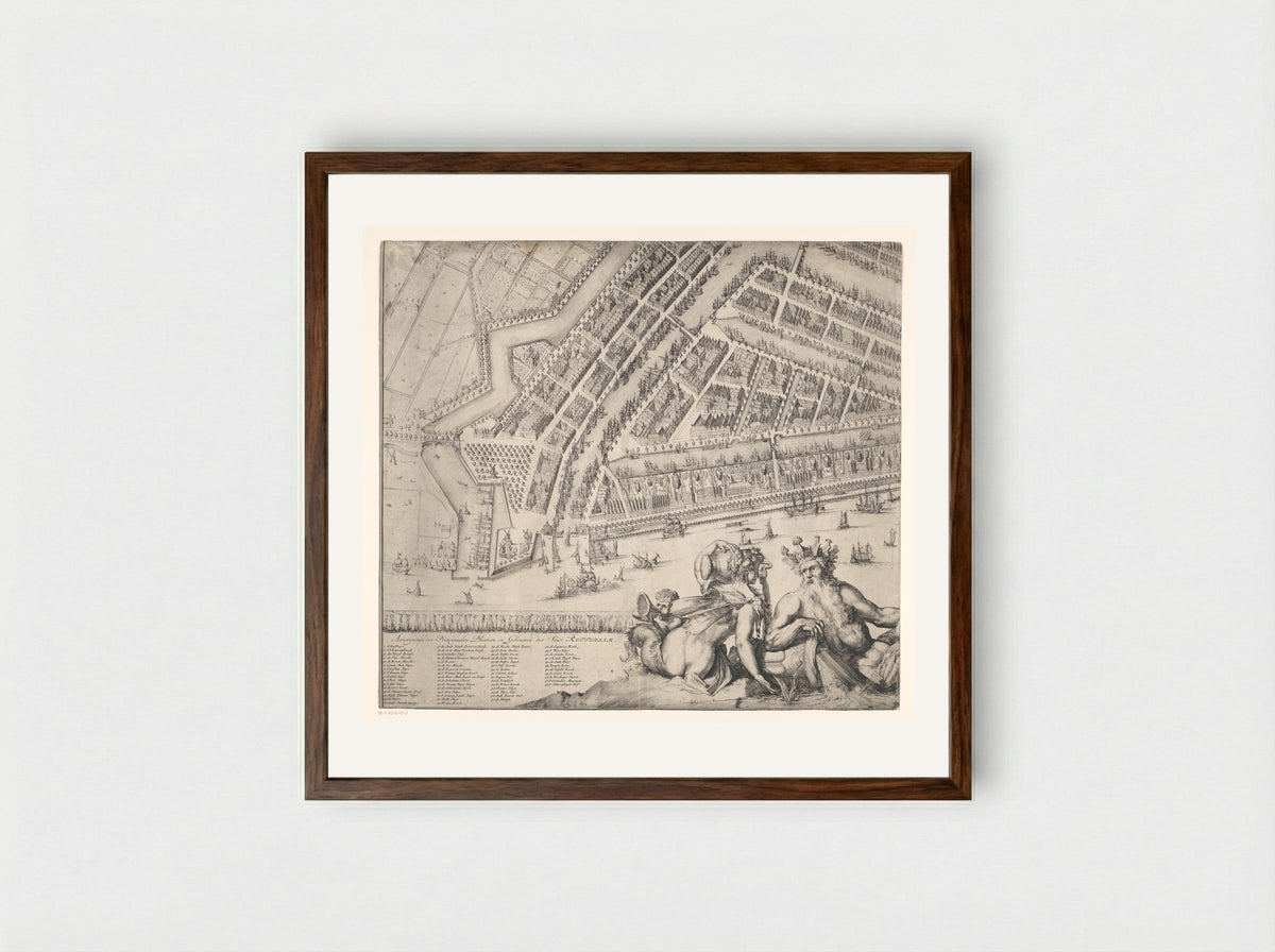 Plattegrond van Rotterdam (deel linksonder) - Romeyn de Hooghe - Framed Print Dark Wood