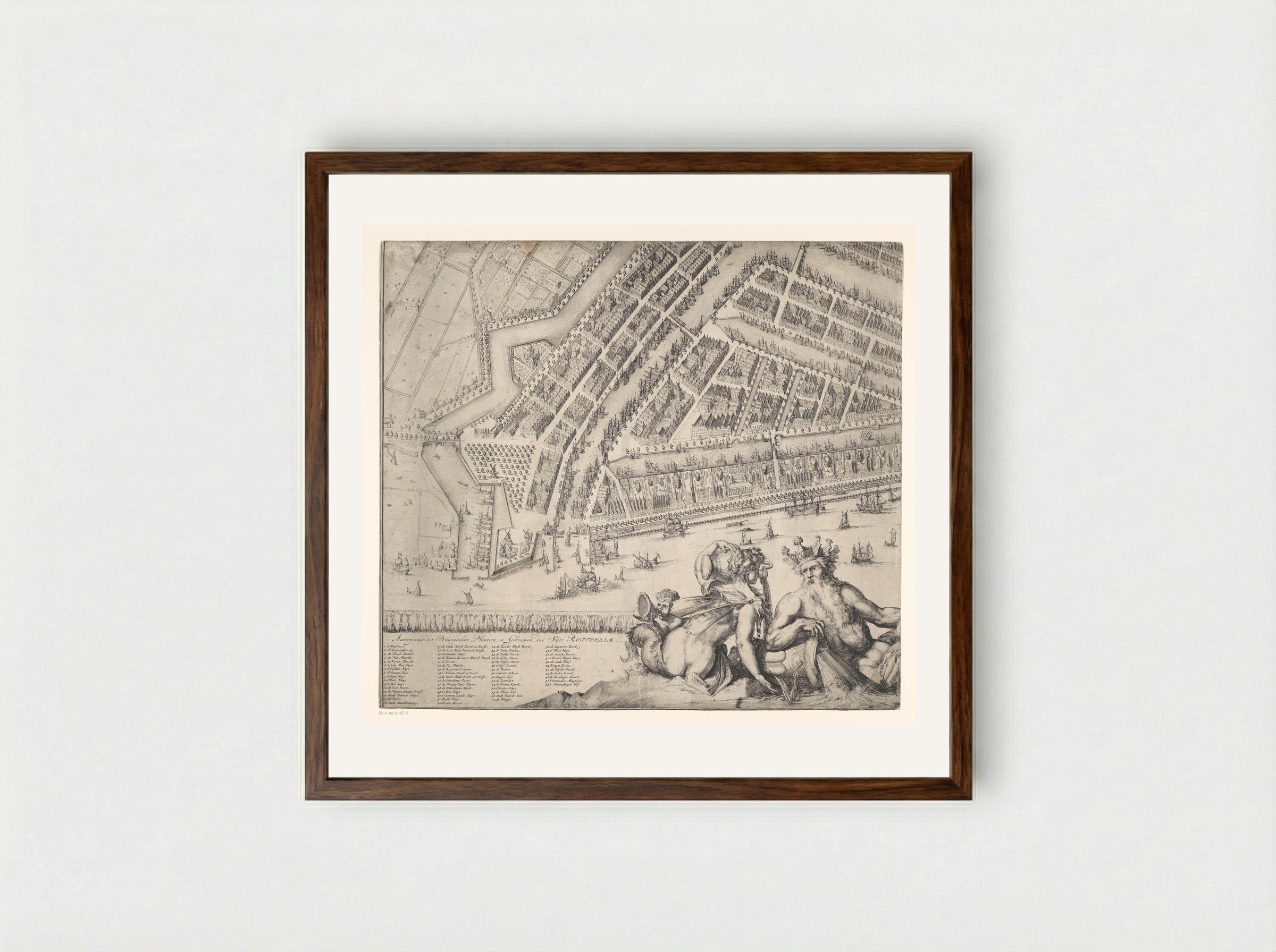 Plattegrond van Rotterdam (deel linksonder) - Romeyn de Hooghe - Framed Print Dark Wood
