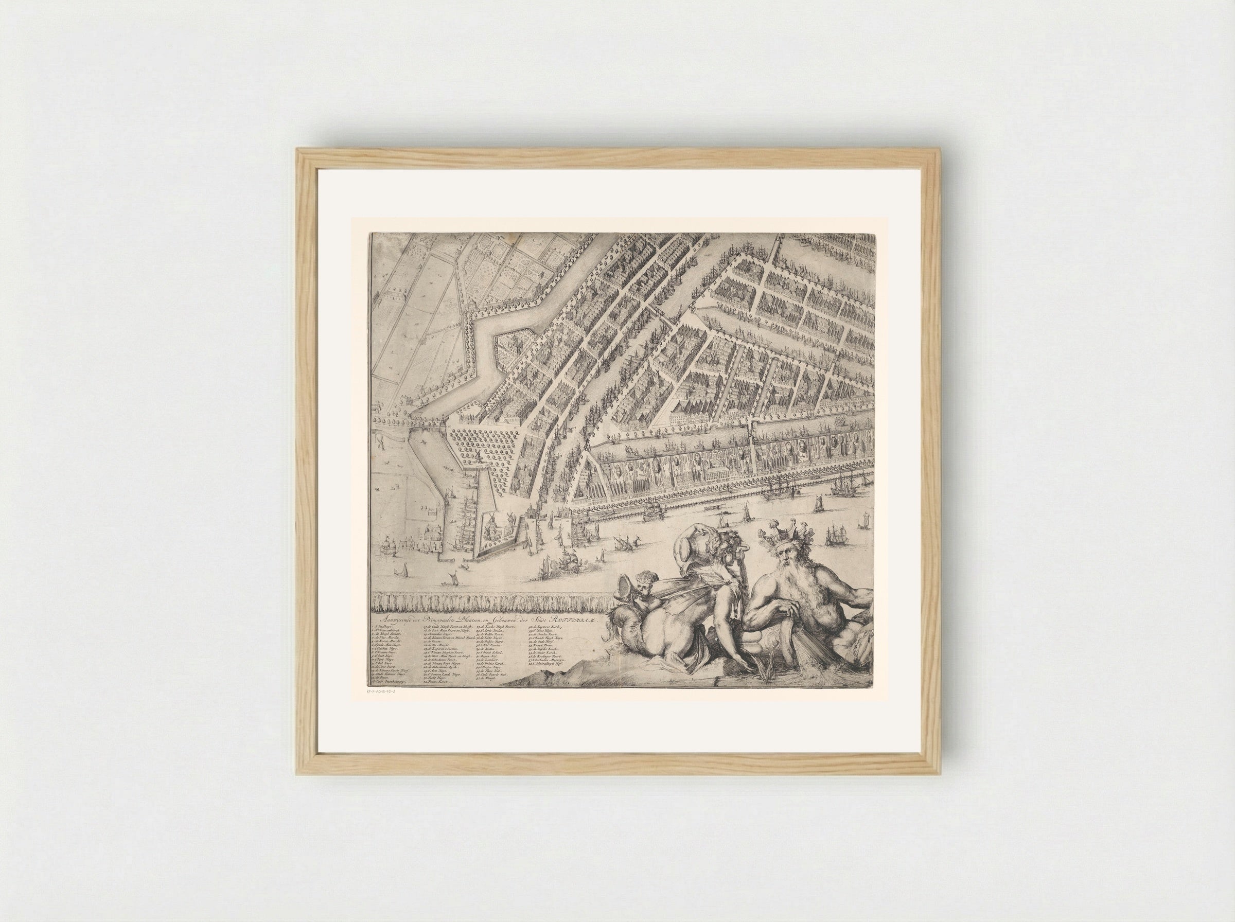 Plattegrond van Rotterdam (deel linksonder) - Romeyn de Hooghe - Framed Print Wood