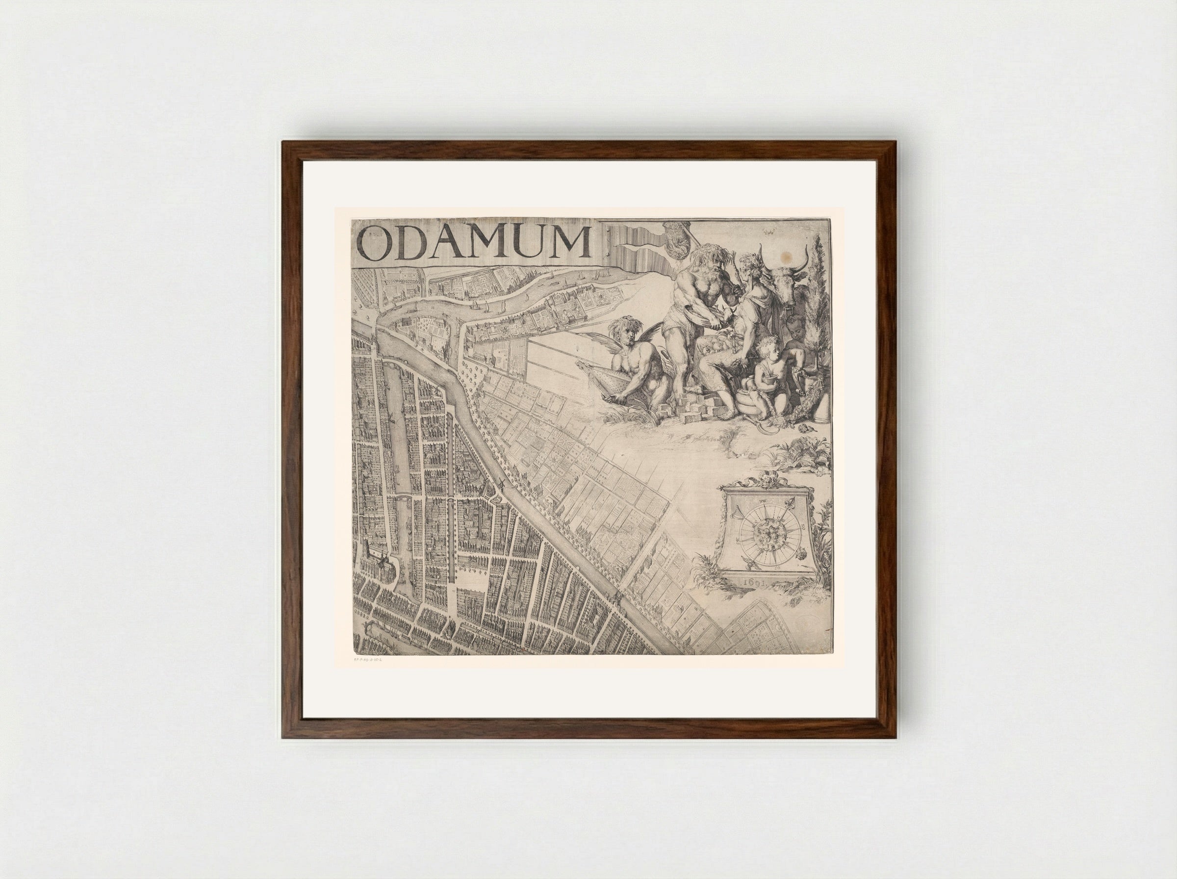 Plattegrond van Rotterdam (deel rechtsboven) - Romeyn de Hooghe - Framed Print Dark Wood