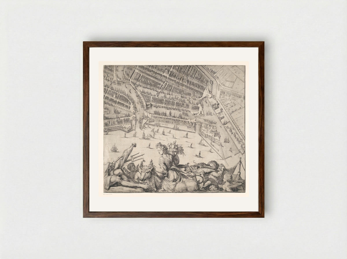 Plattegrond van Rotterdam (deel rechtsonder) - Romeyn de Hooghe - Framed Print Dark Wood