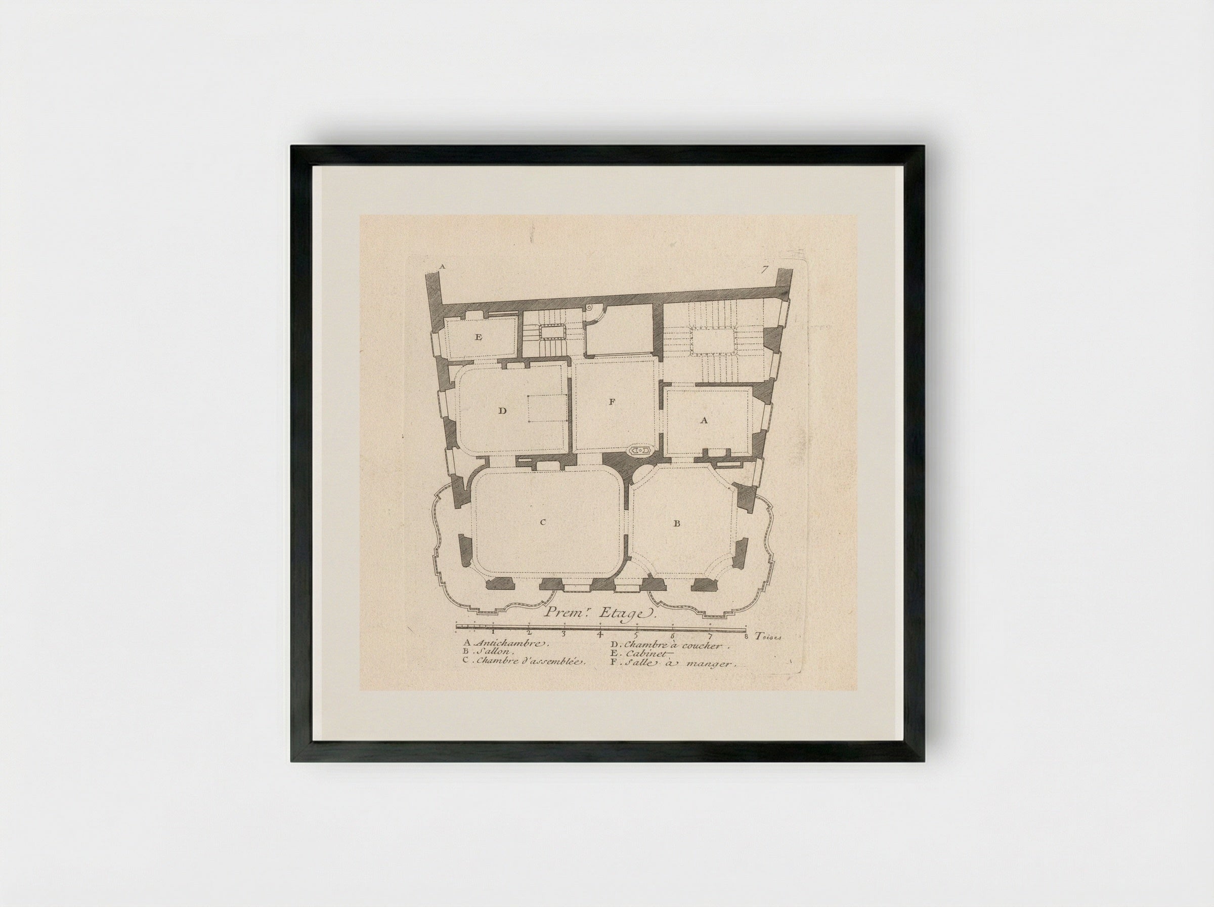 Plattegrond van de eerste verdieping van het huis van Léon Berthous in Bayonne - Gabriel Huquier - Framed Print Black