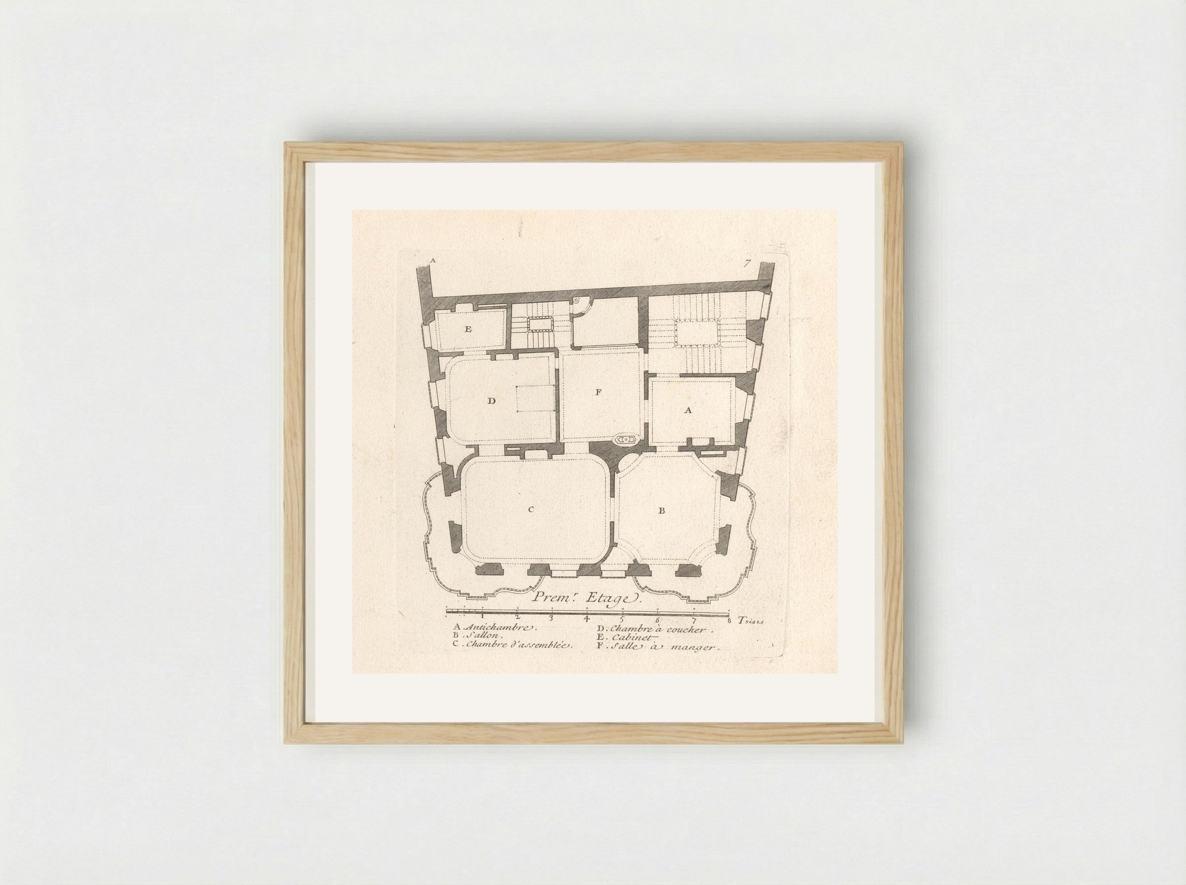 Plattegrond van de eerste verdieping van het huis van Léon Berthous in Bayonne - Gabriel Huquier - Framed Print Wood