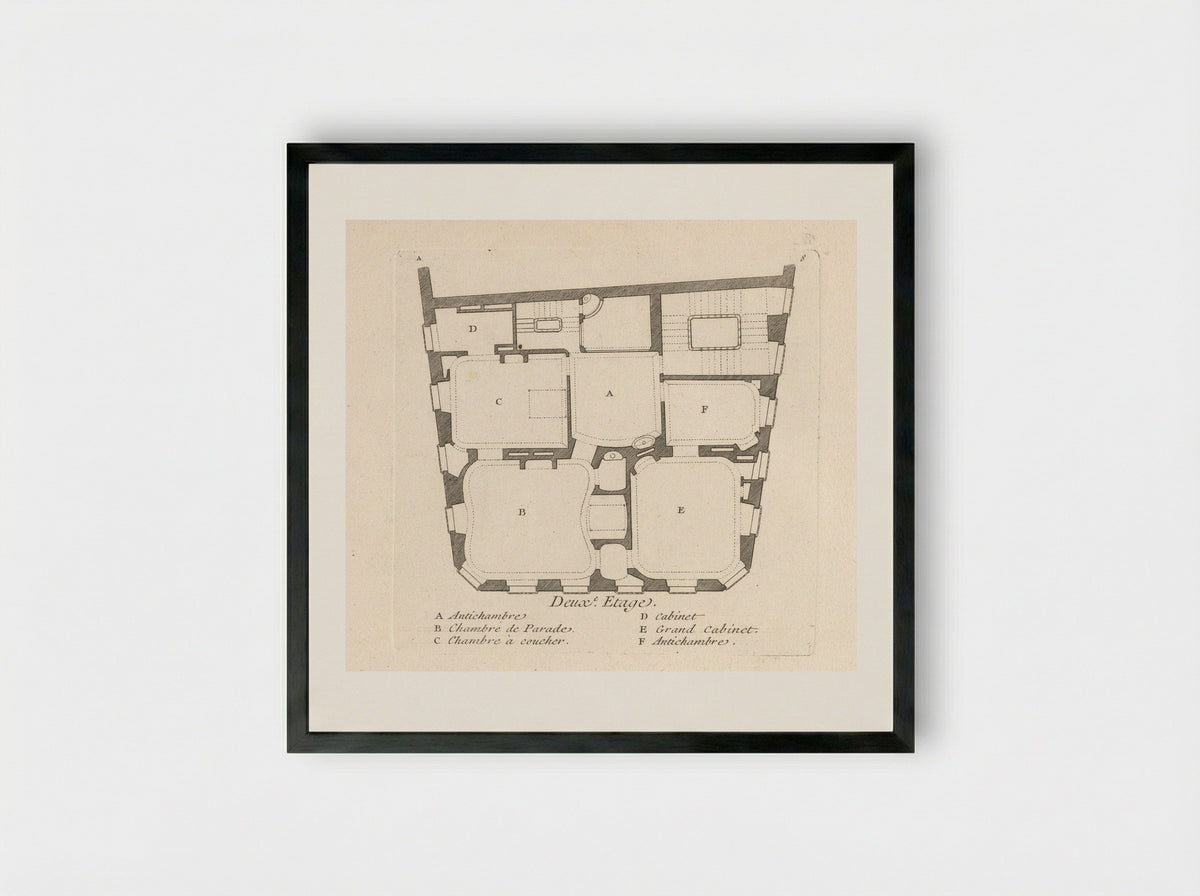 Plattegrond van de tweede verdieping van het huis van Léon Berthous in Bayonne - Gabriel Huquier - Framed Print Black