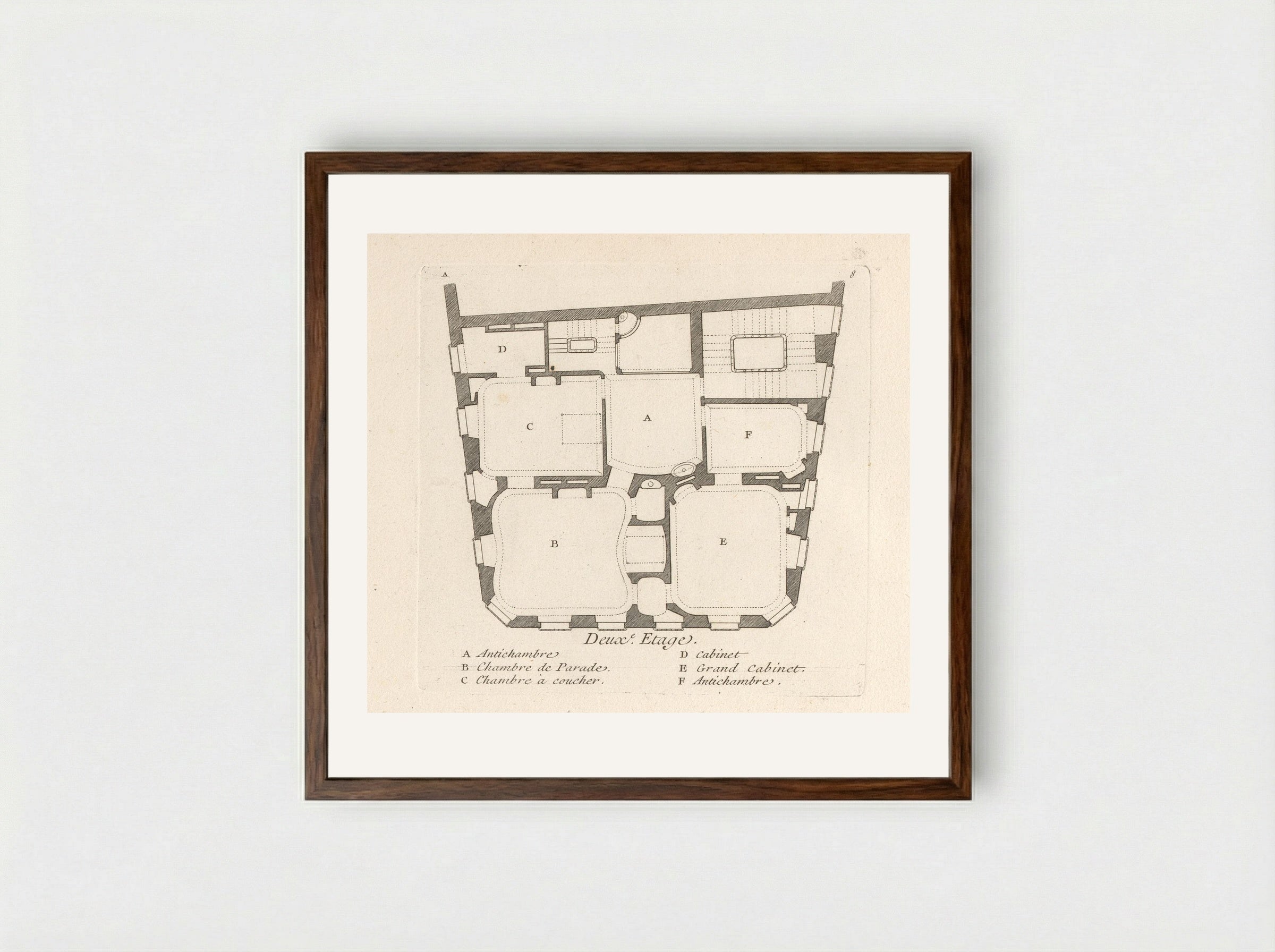 Plattegrond van de tweede verdieping van het huis van Léon Berthous in Bayonne - Gabriel Huquier - Framed Print Dark Wood