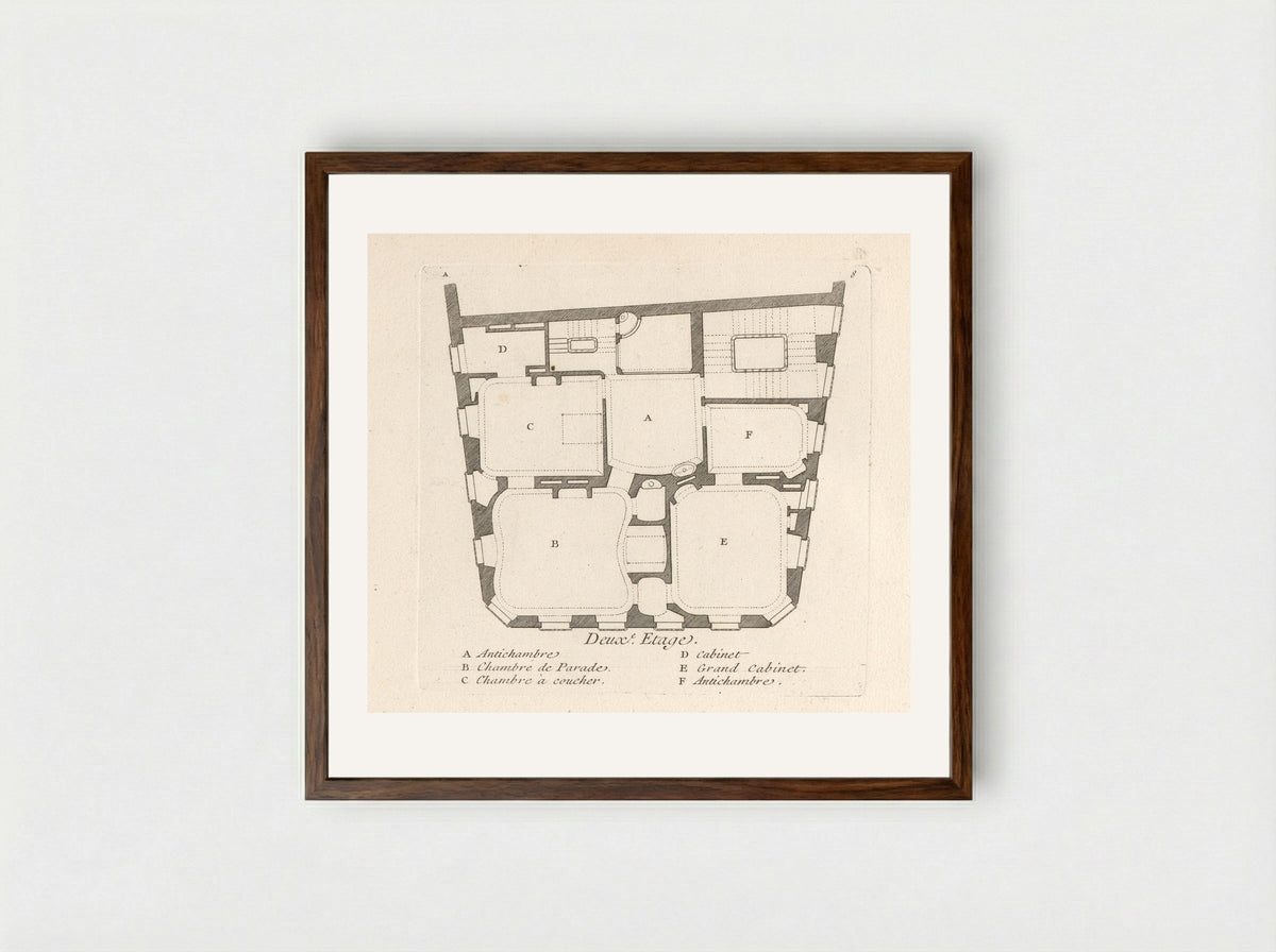 Plattegrond van de tweede verdieping van het huis van Léon Berthous in Bayonne - Gabriel Huquier - Framed Print Dark Wood