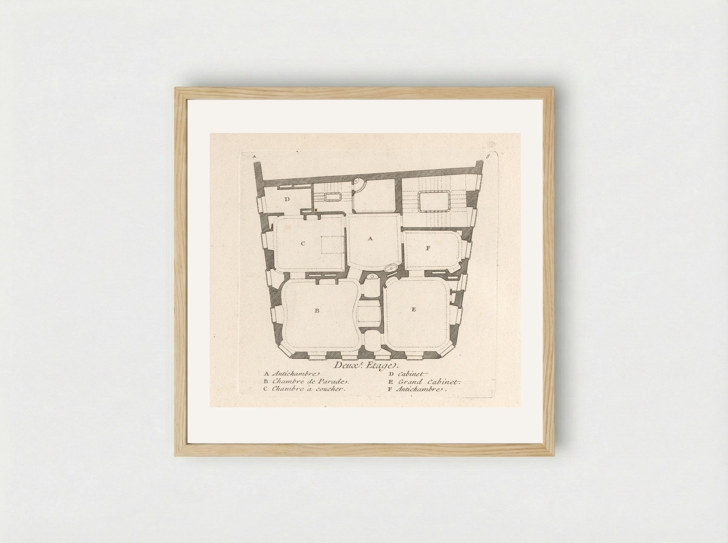 Plattegrond van de tweede verdieping van het huis van Léon Berthous in Bayonne - Gabriel Huquier - Framed Print Wood