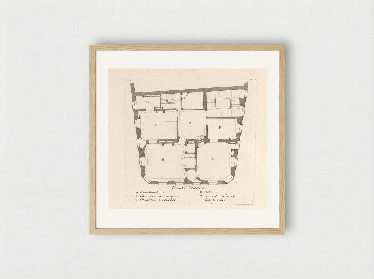 Plattegrond van de tweede verdieping van het huis van Léon Berthous in Bayonne - Gabriel Huquier - Framed Print Wood