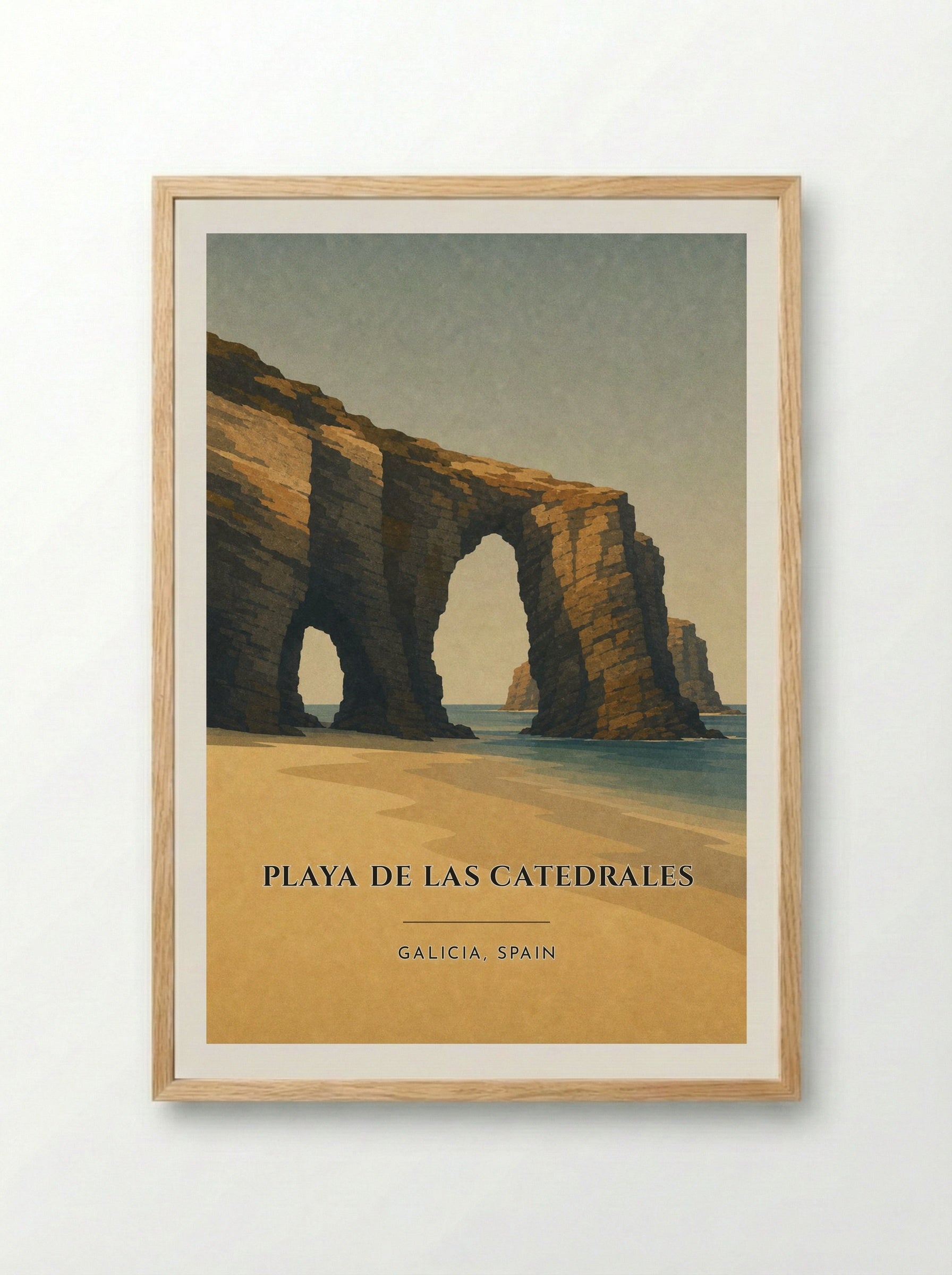 Playa de las Catedrales Travel Poster Artwork - Framed Print Wood
