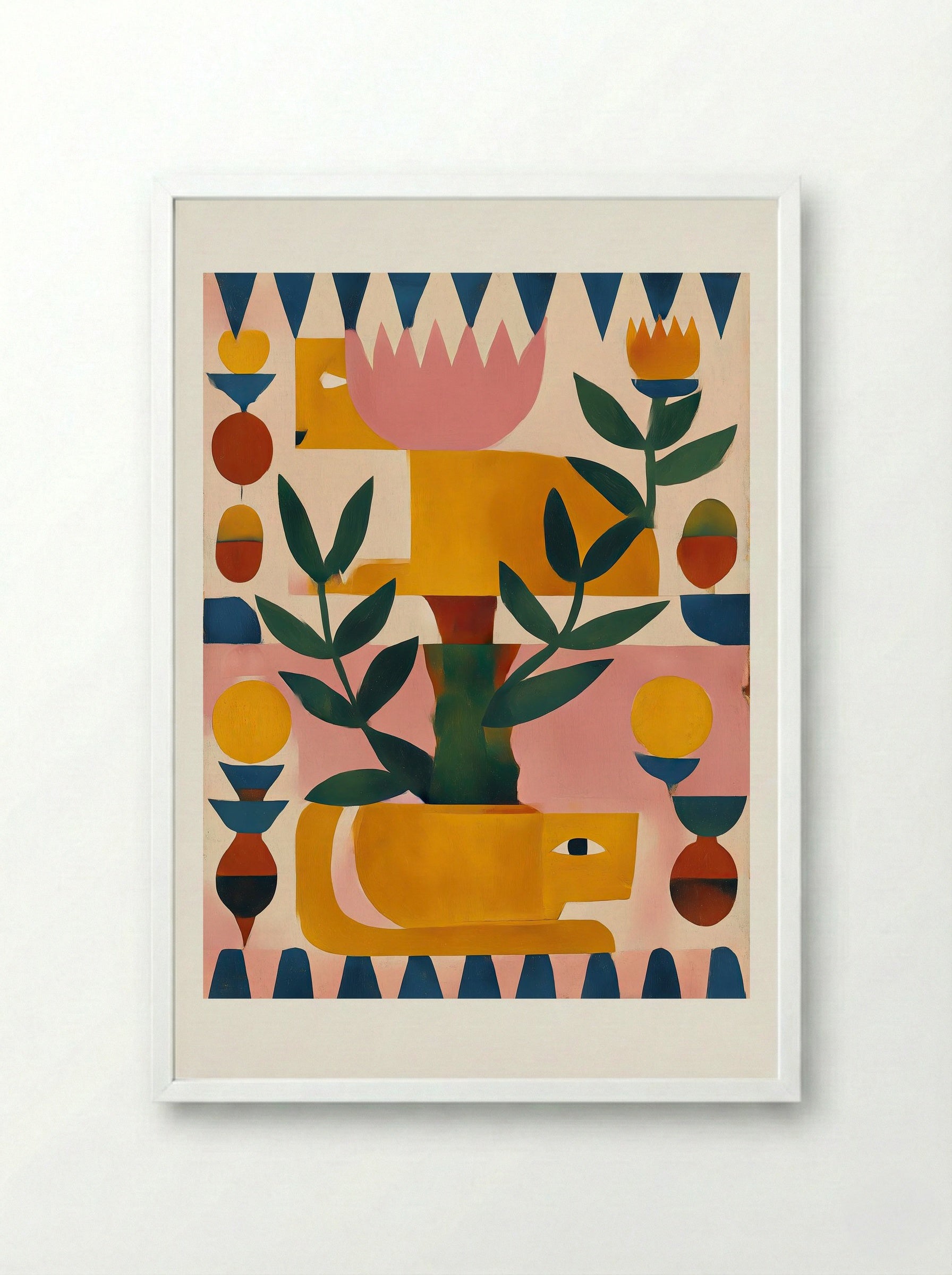 Playful Jungle Totem Abstract Animal Art Print - Framed Print White