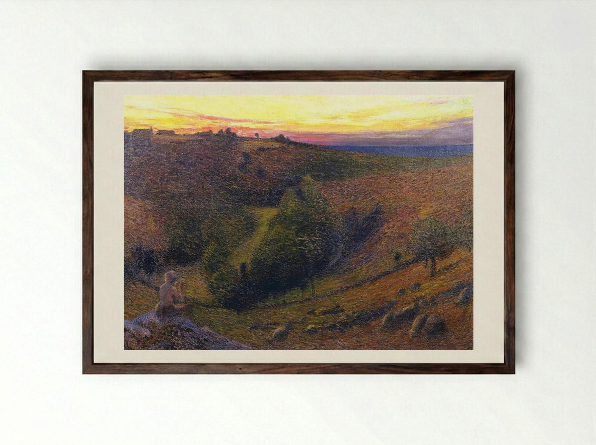 Playing Pipes to the Setting Sun - Henri Martin - Framed Print Dark Wood